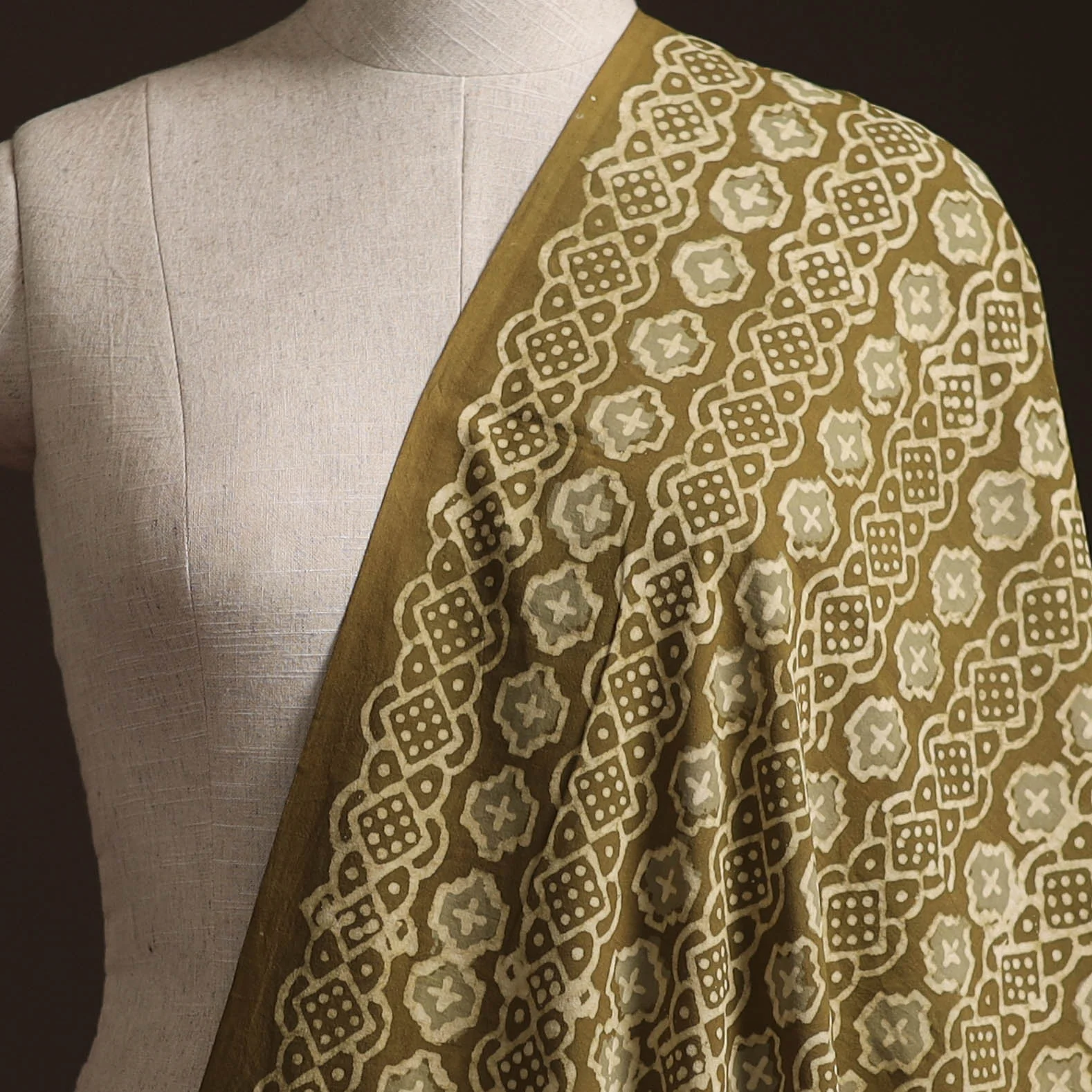 Yellow - Bagru Dabu Hand Block Print Natural Dyed Cotton Fabric 52 - Image 2