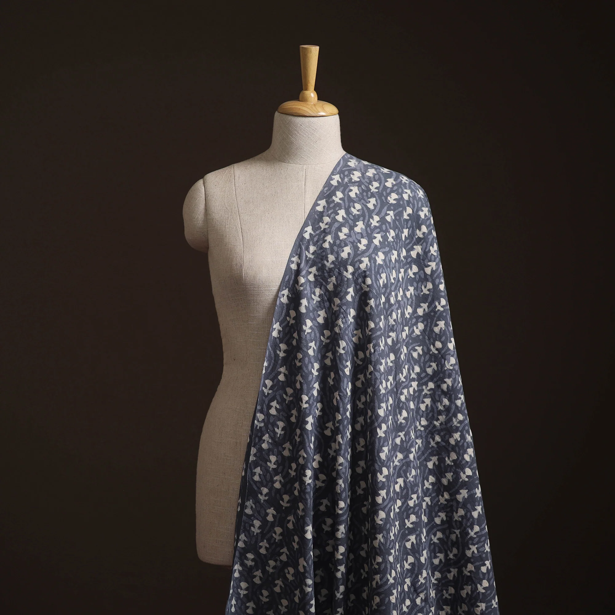 Grey - Gray - Bagru Dabu Hand Block Print Natural Dyed Cotton Fabric 54