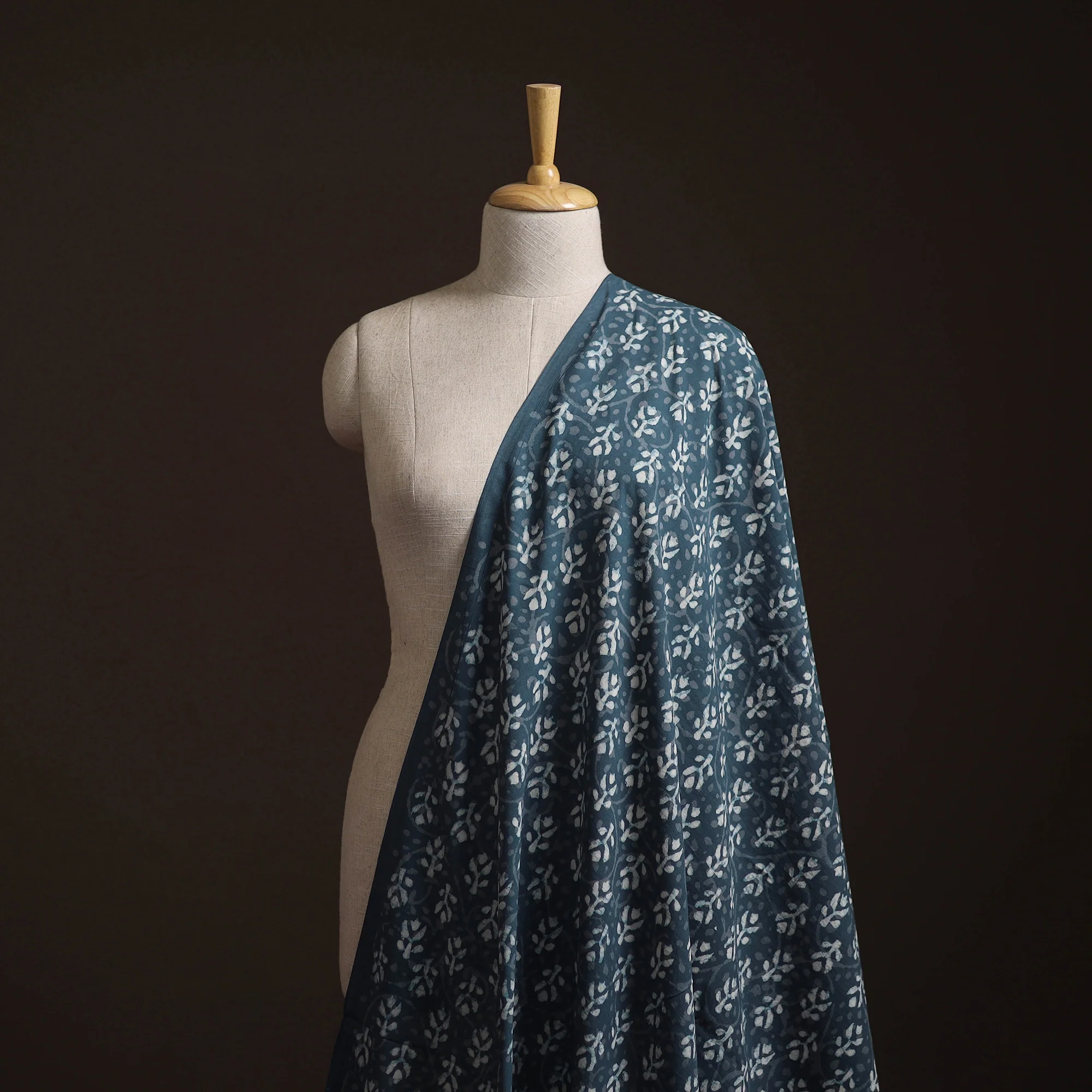 Blue - Bagru Dabu Hand Block Print Natural Dyed Cotton Fabric 77