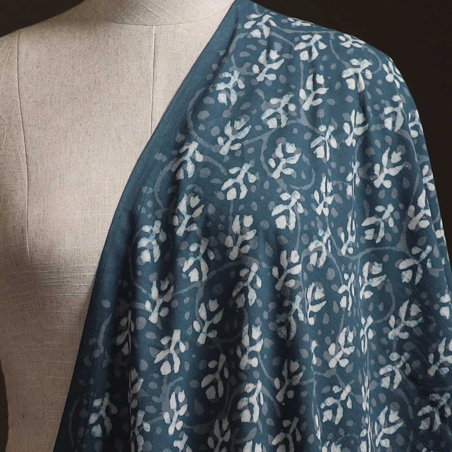 Blue - Bagru Dabu Hand Block Print Natural Dyed Cotton Fabric 77 - Image 2