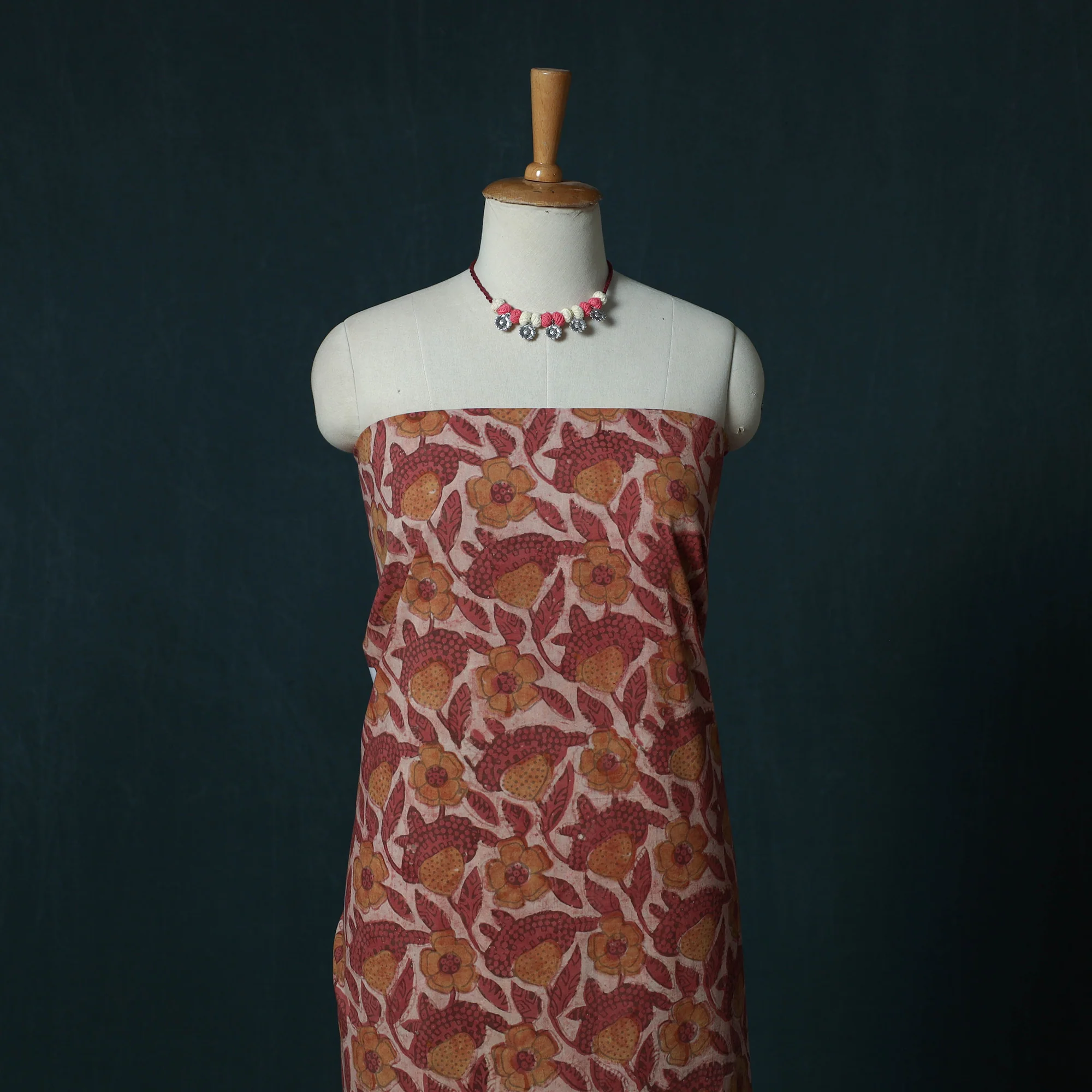 Pink - Bagru Hand Block Print Cotton 2pc Unstitched Dress Material Kurta Set with Jewellery Set 34 - Image 2