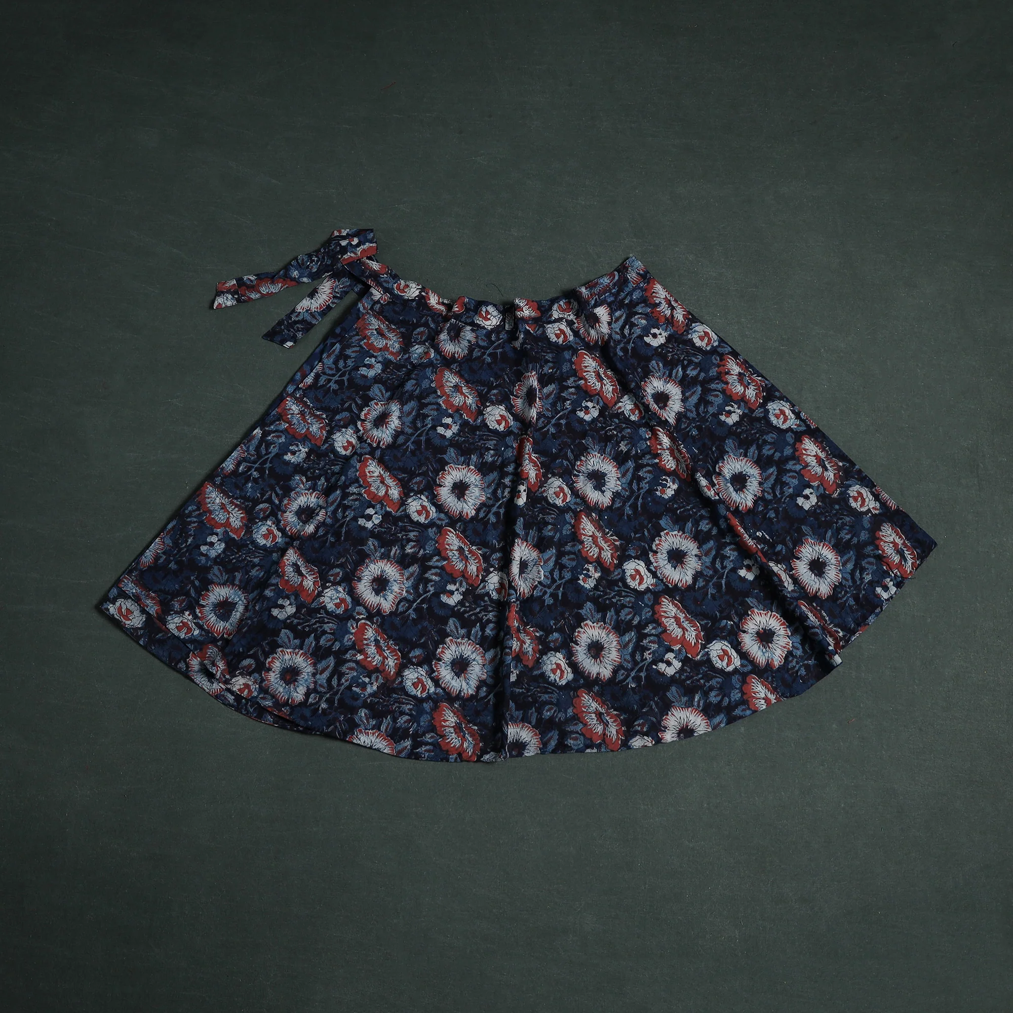 Blue - Bagru Hand Block Print Cotton Wrap Around Skirt 17 - Image 2