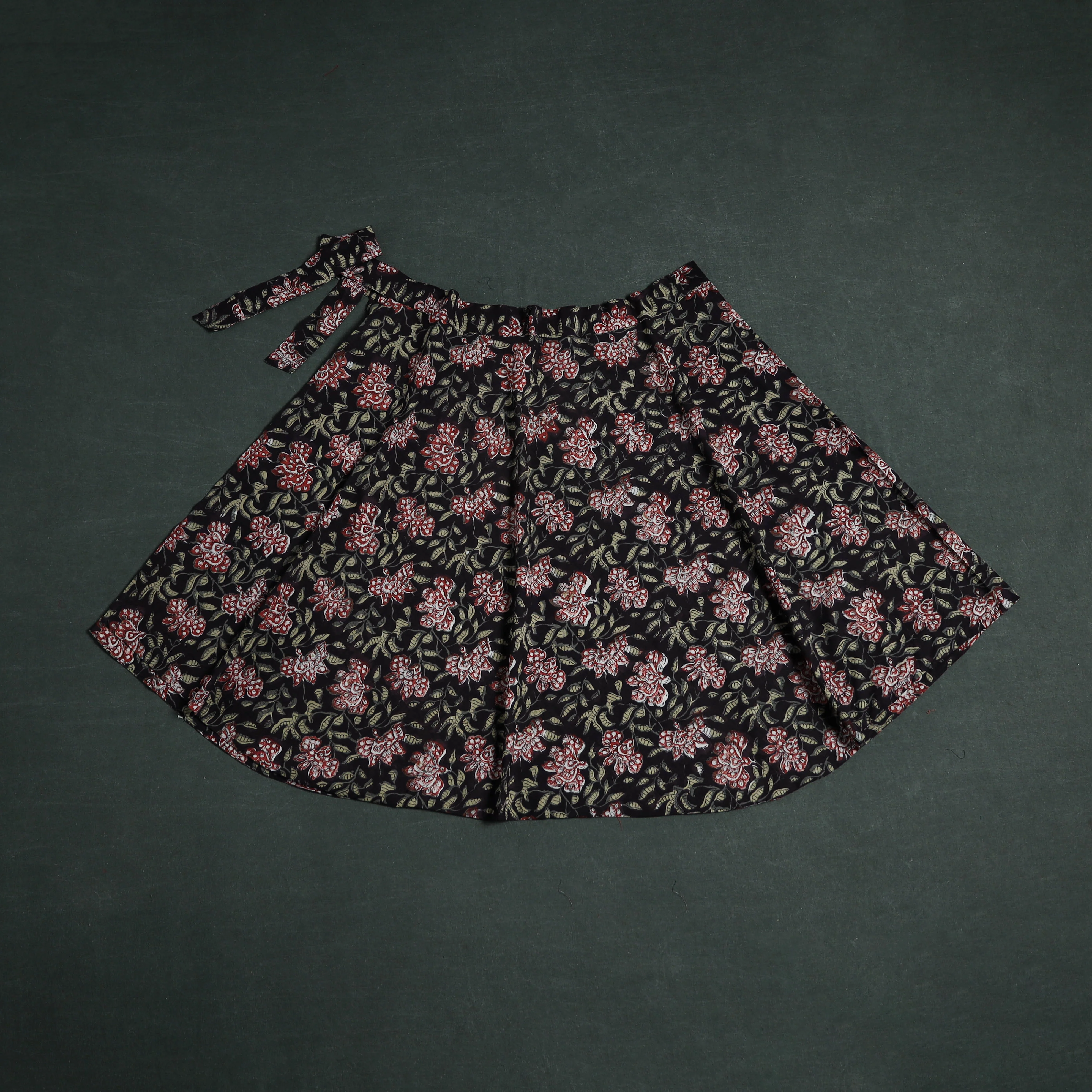 Black - Bagru Hand Block Print Cotton Wrap Around Skirt 18 - Image 2