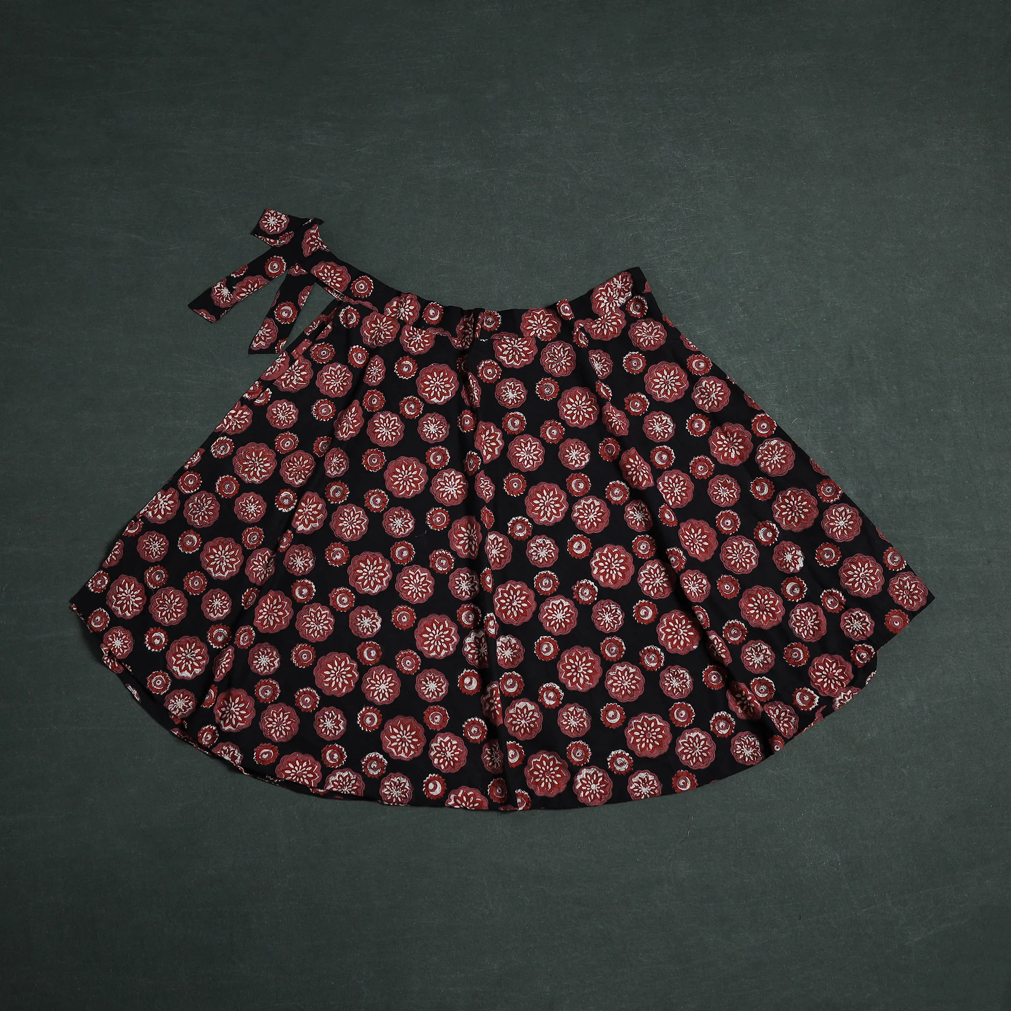 Black - Bagru Hand Block Print Cotton Wrap Around Skirt 26 - Image 2