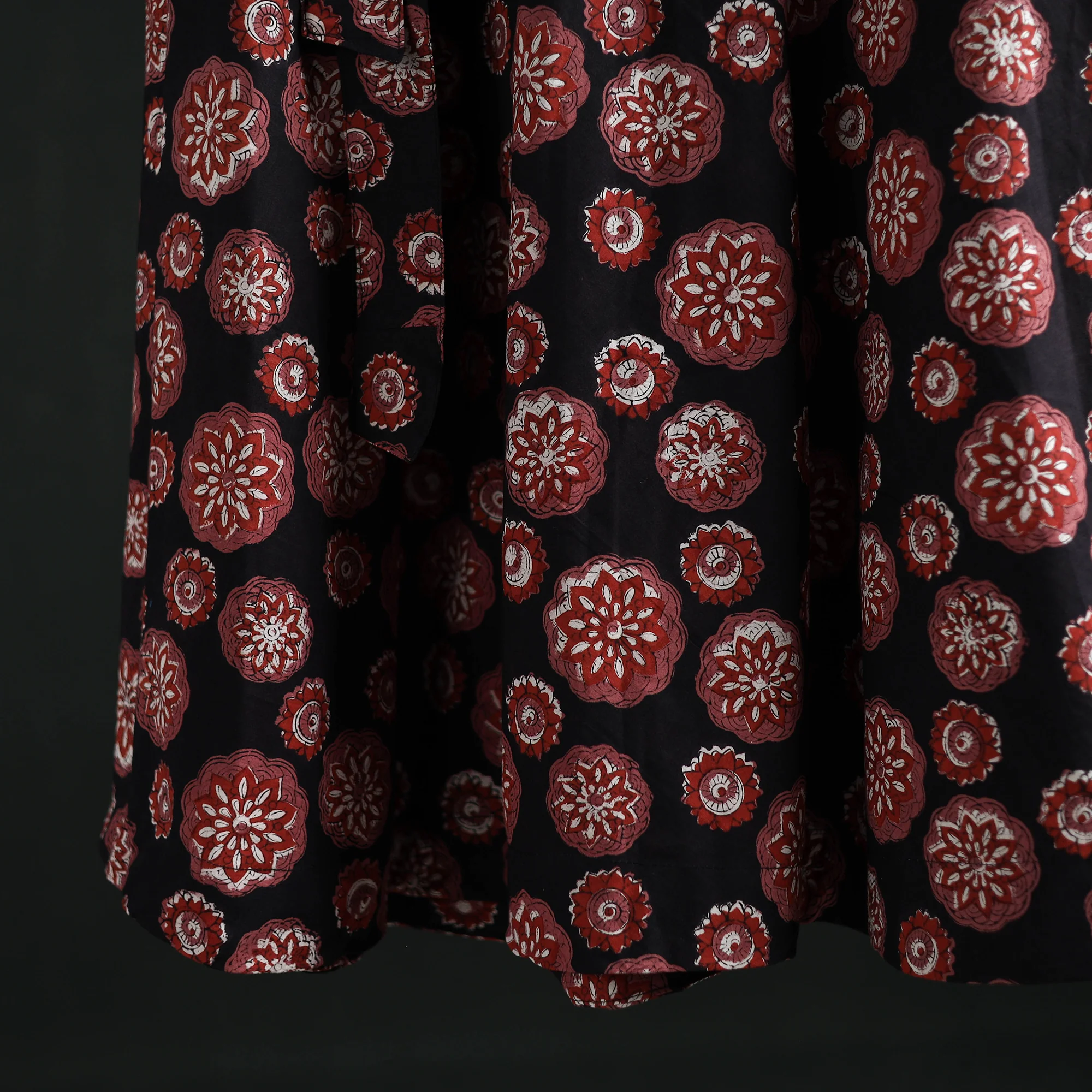 Black - Bagru Hand Block Print Cotton Wrap Around Skirt 26 - Image 4