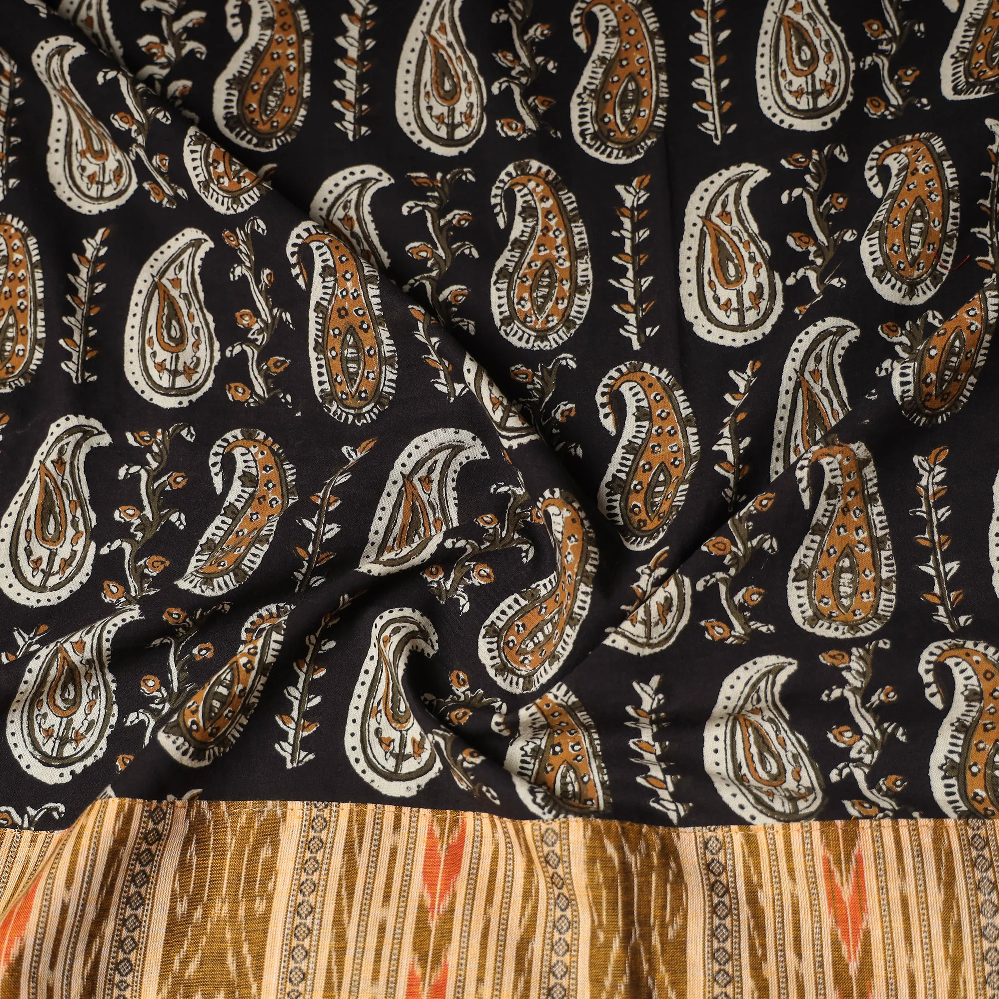 Black - Bagru Hand Block Print Natural Dyed Cotton Blouse Piece 78 - Image 3