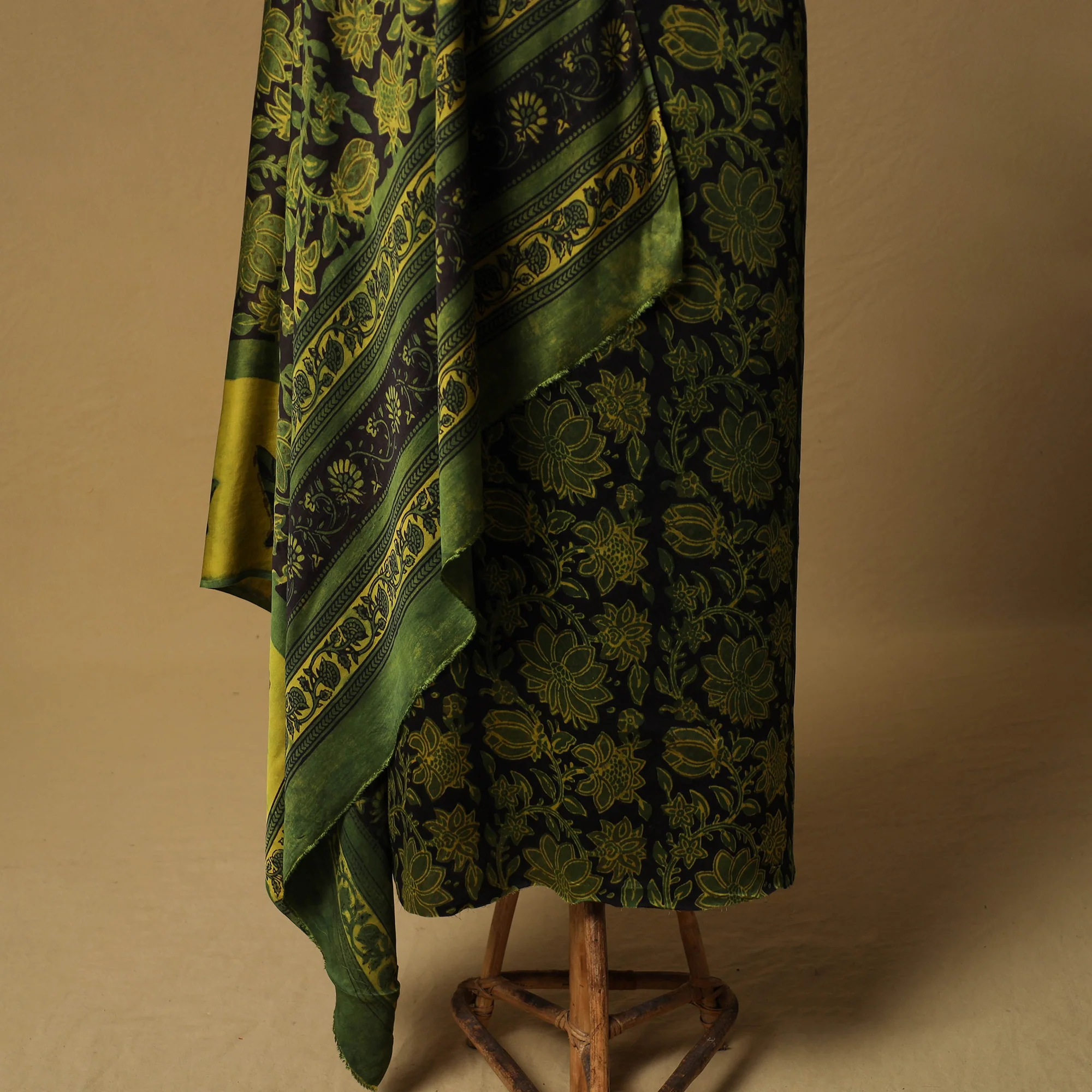 Bagru Hand Block Print Natural Dyed Modal Silk 2pc Unstitched Dress Material Kurta Set 02 - Image 4
