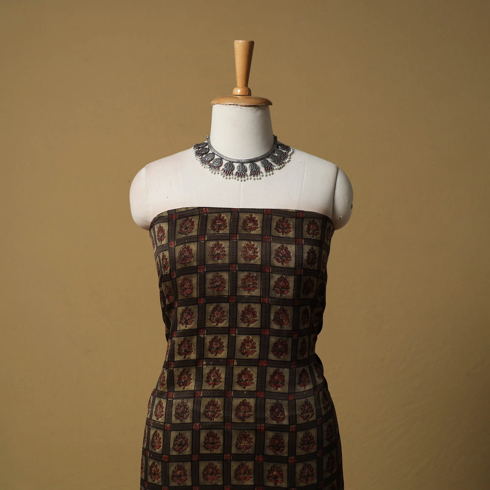 Bagru Hand Block Print Natural Dyed Modal Silk 2pc Unstitched Dress Material Kurta Set 14 - Image 2