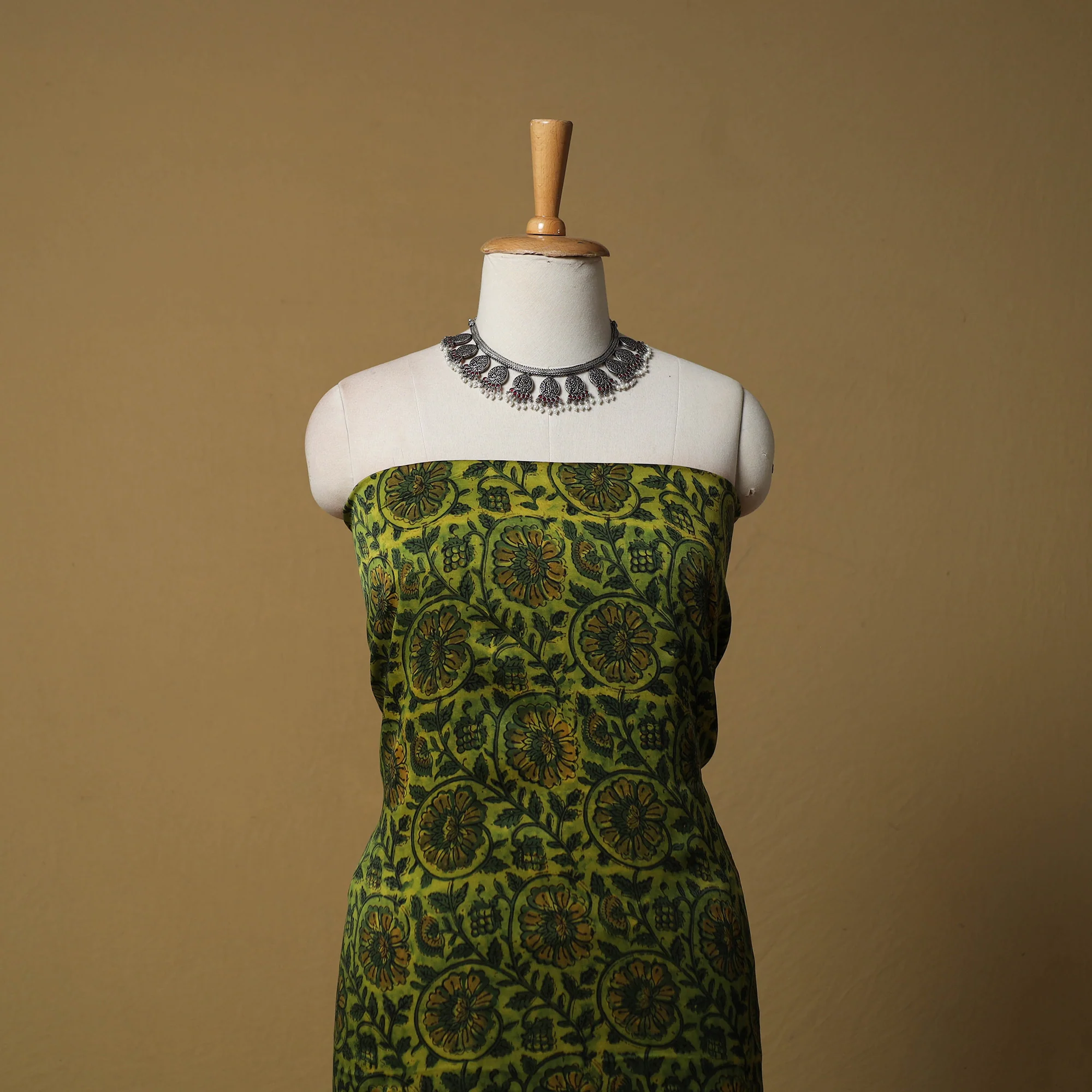 Bagru Hand Block Print Natural Dyed Modal Silk 2pc Unstitched Dress Material Kurta Set 28 - Image 2
