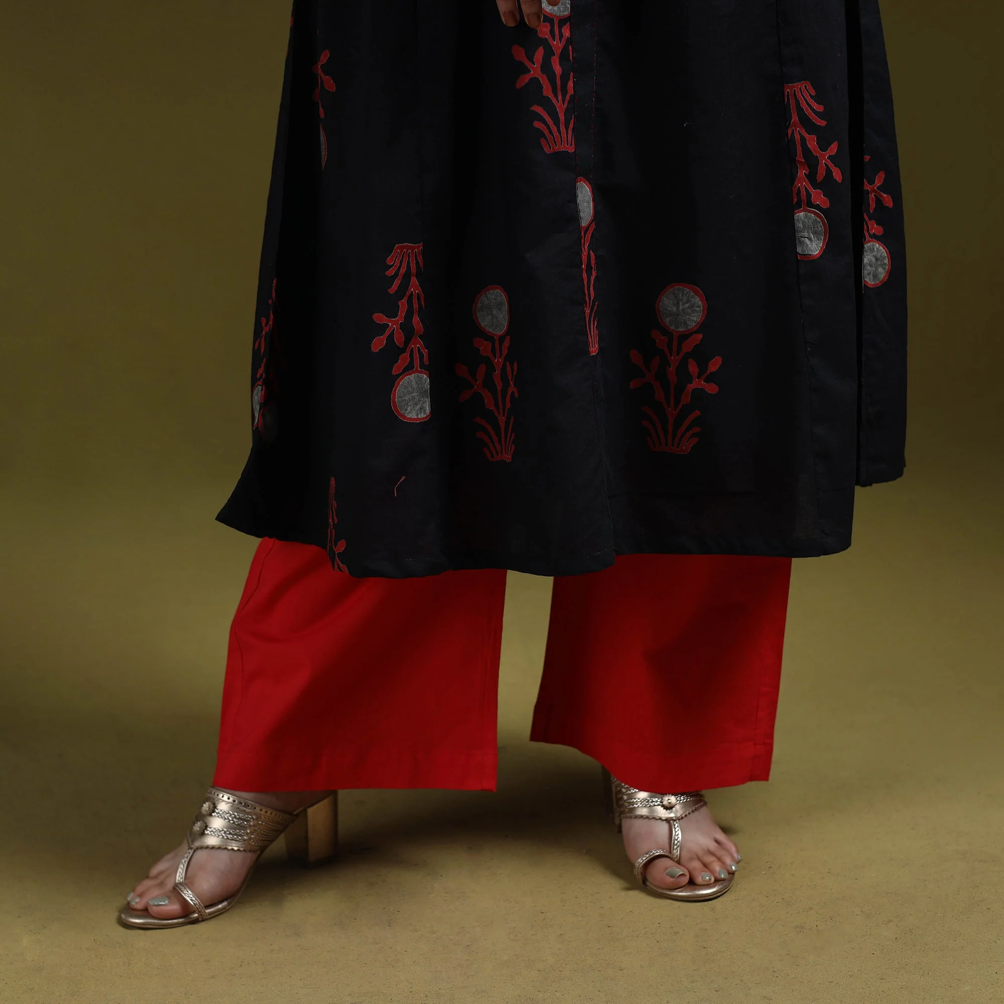 Black - Bagru Hand Block Print Syahi Begar Hand Embroidered Cotton A-Line Kurta for women 08 - Image 5