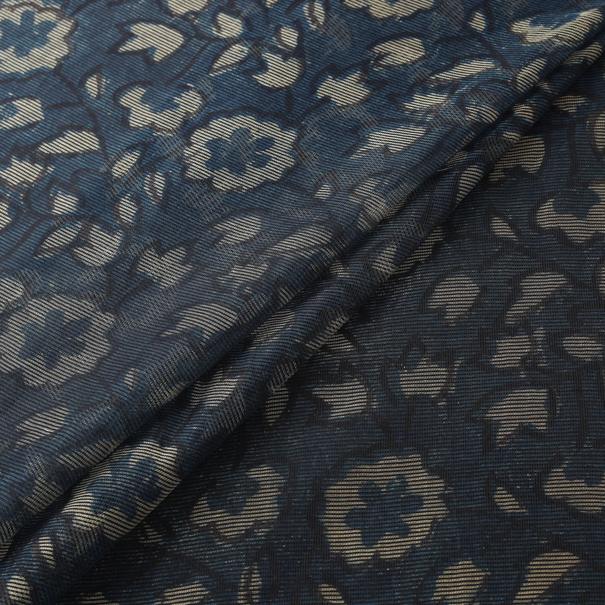 Blue - Bagru Indigo Hand Block Print Kota Doria Natural Dyed Cotton Fabric 11