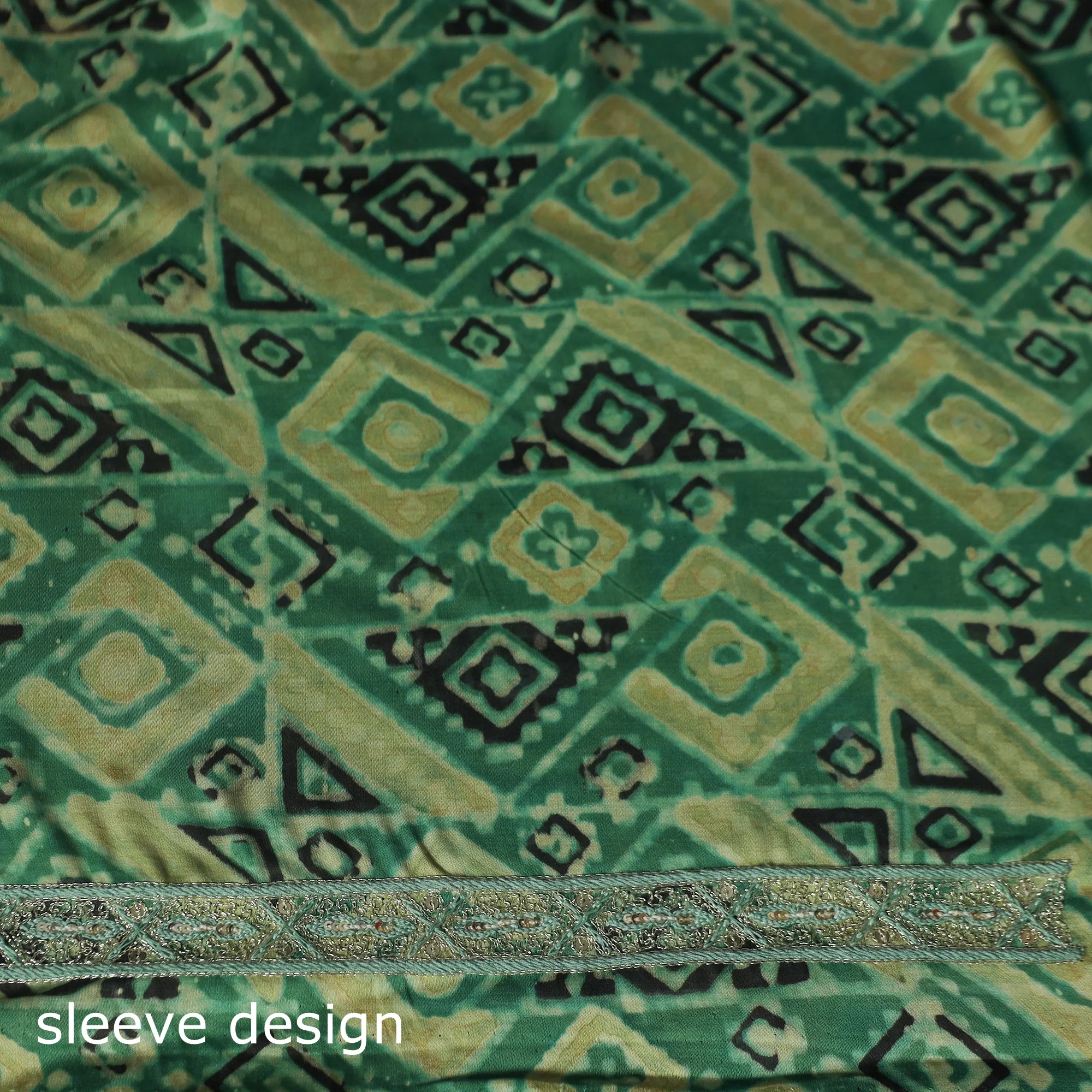 Green - Bagru Vanaspati Block Print Modal Silk Lace Handwork 2pc Unstitched Dress Material Kurta Set 15 - Image 5
