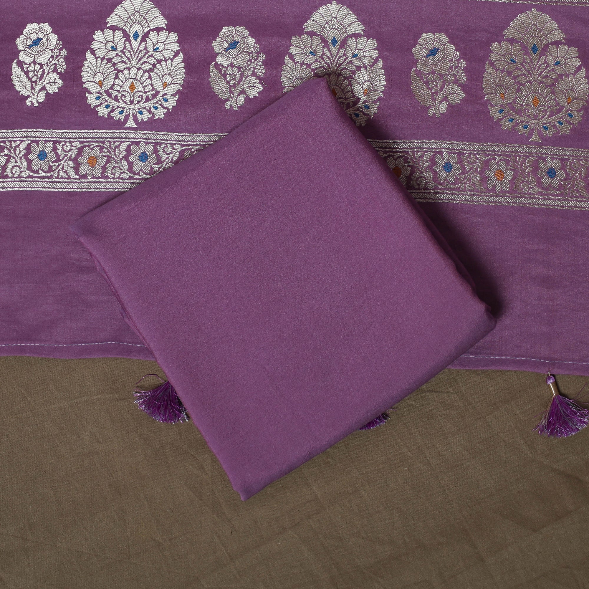 Banarasi Weaving Chiniya Silk 3pc Unstitched Dress Material Suit Set 11 - Image 5