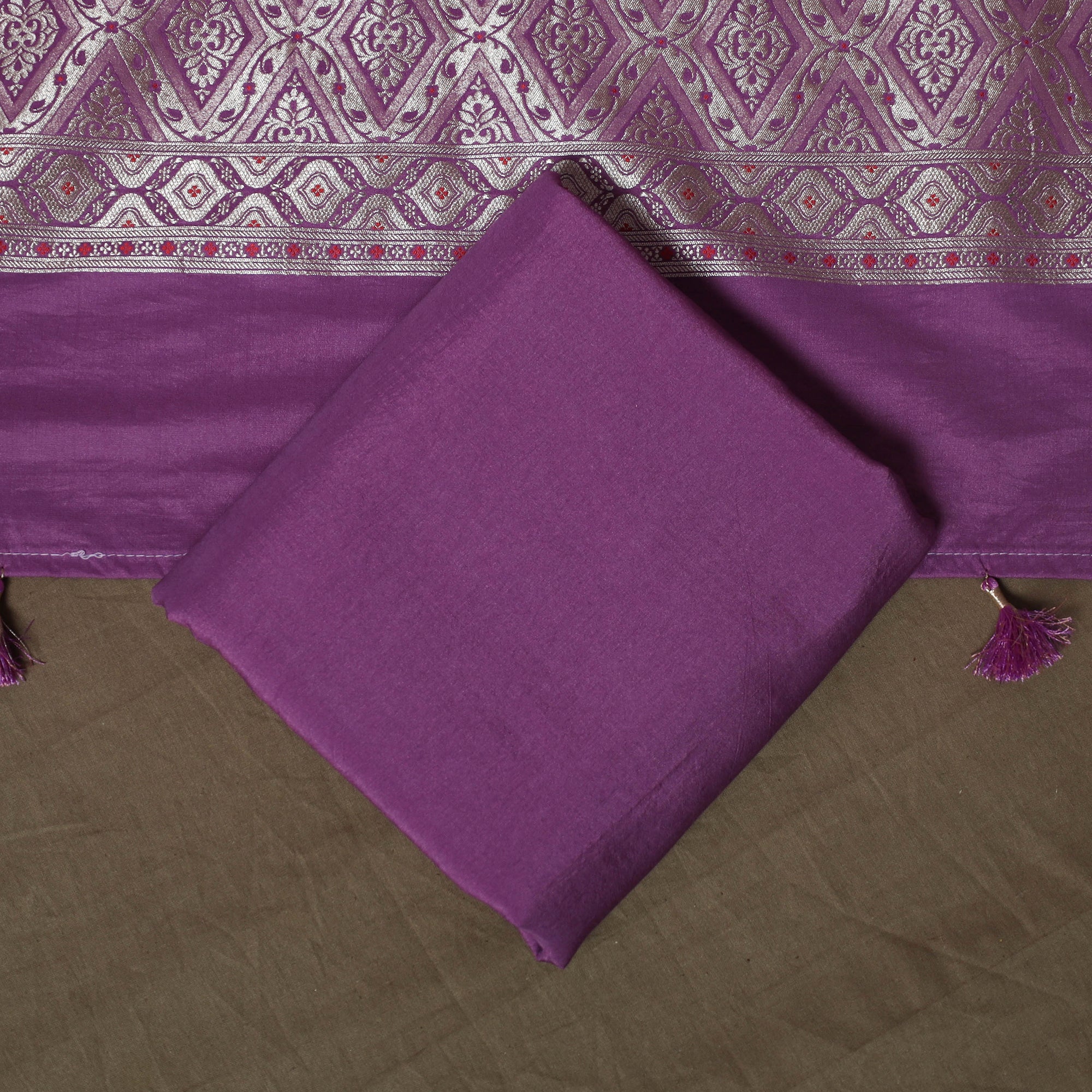 Banarasi Weaving Chiniya Silk 3pc Unstitched Dress Material Suit Set 13 - Image 5