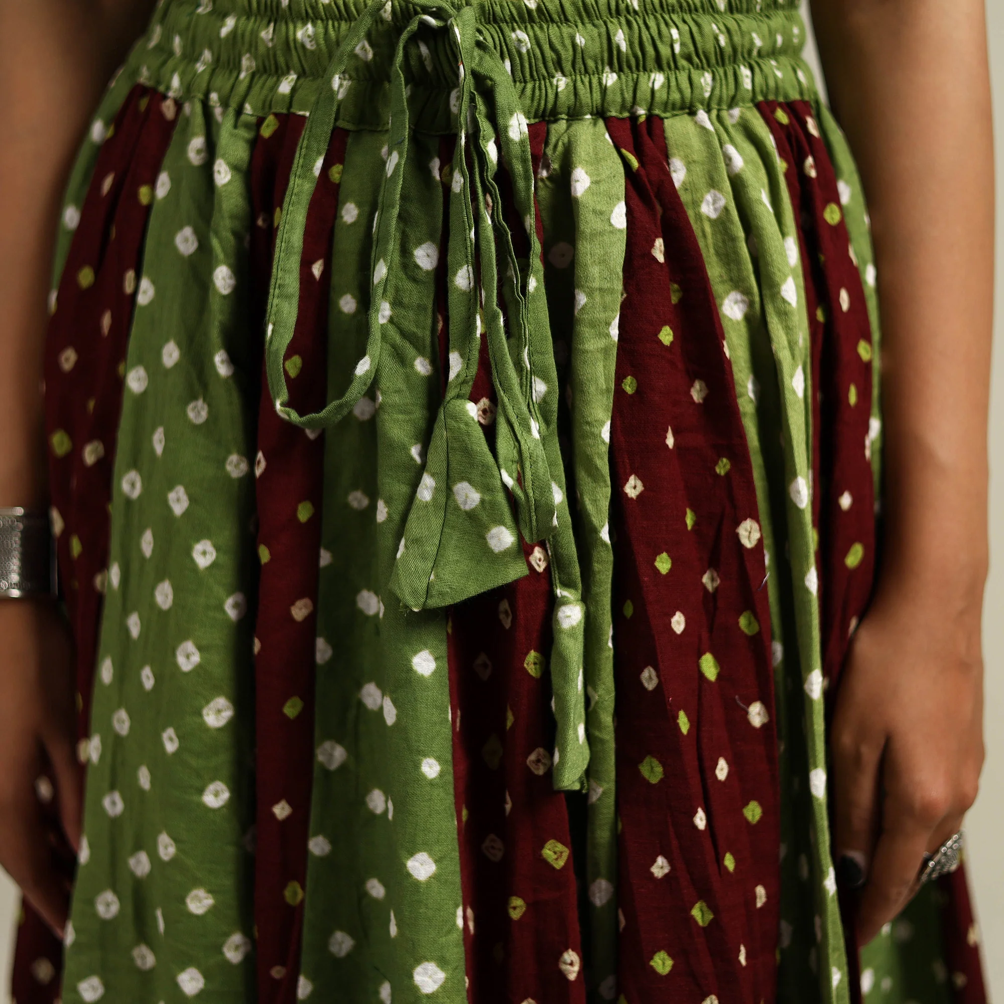 Multicolor - Bandhani Tie-Dye 24 Kali Patchwork Cotton Long Skirt 05 - Image 5