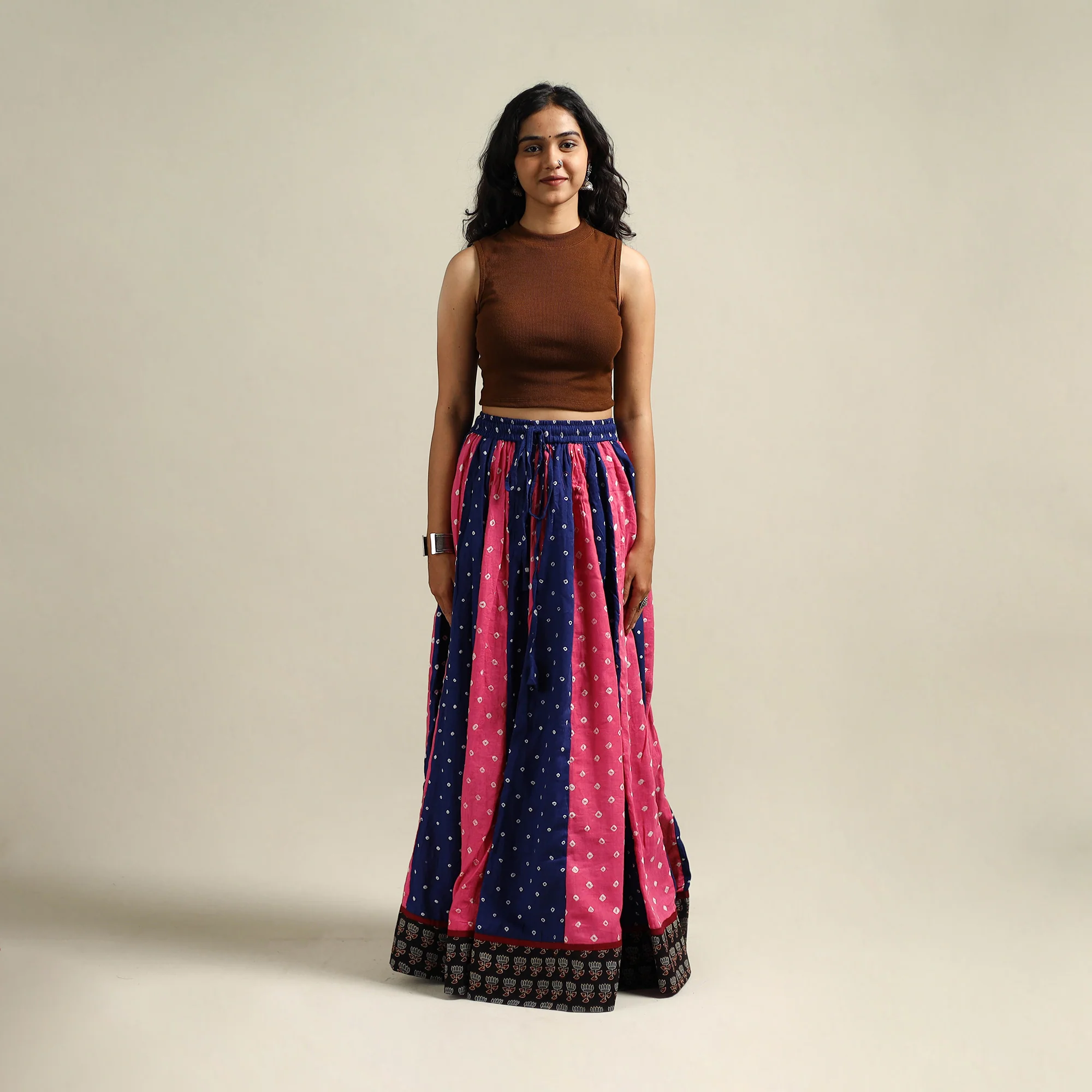 Multicolor - Bandhani Tie-Dye 24 Kali Patchwork Cotton Long Skirt 06 - Image 2