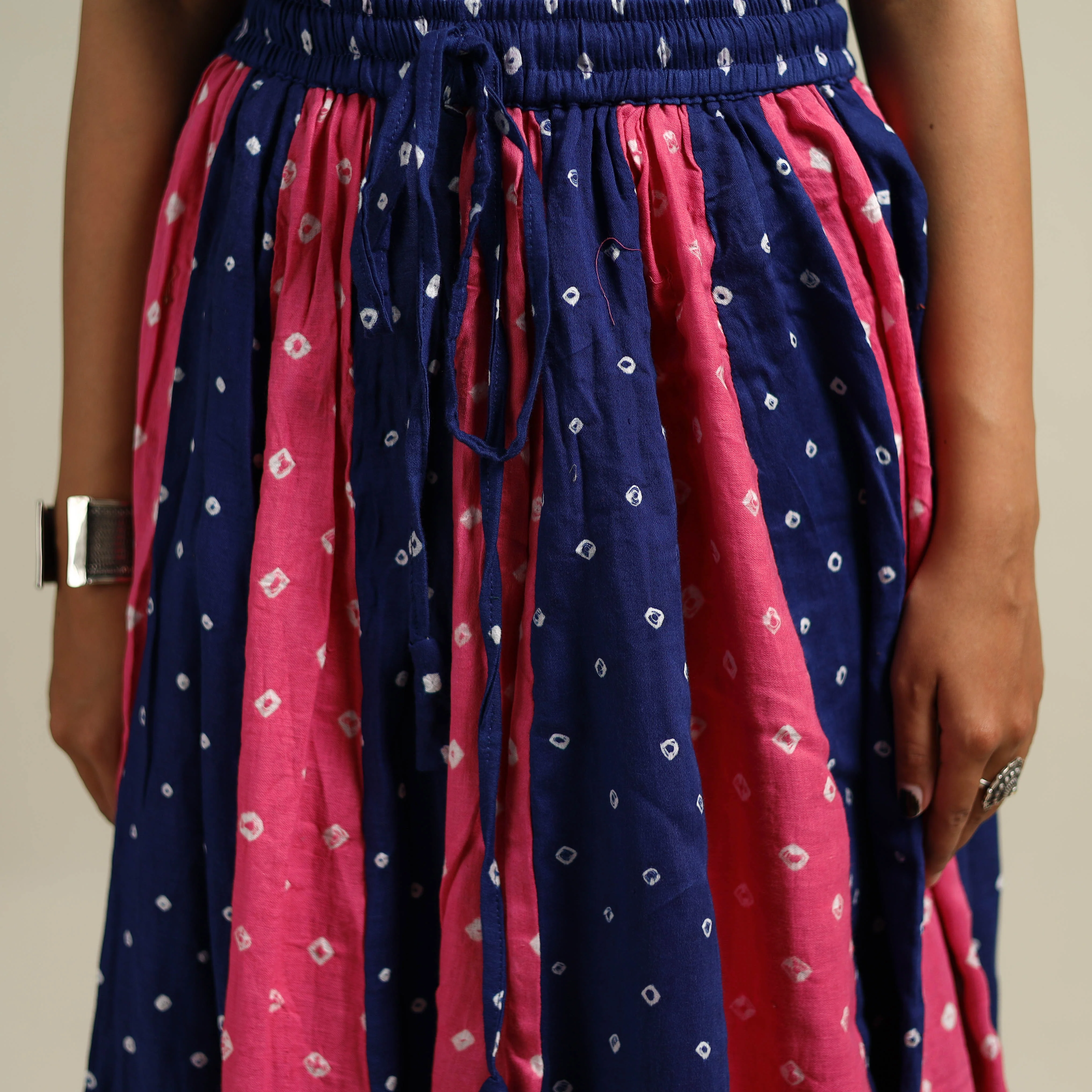 Multicolor - Bandhani Tie-Dye 24 Kali Patchwork Cotton Long Skirt 06 - Image 5