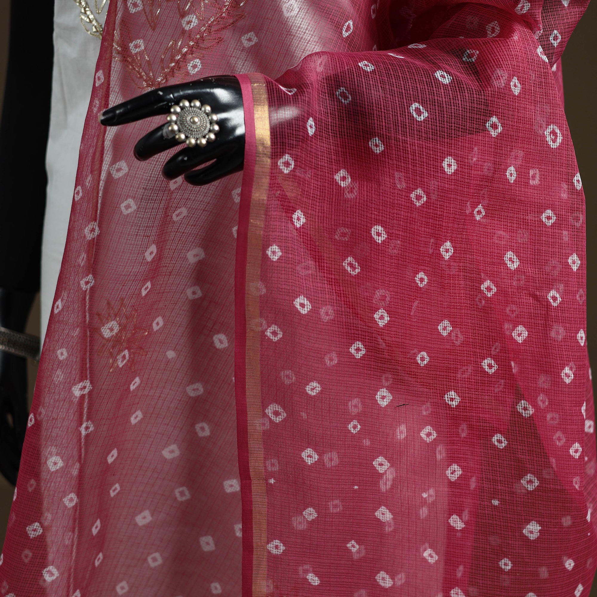 Pink - Bandhani Tie-Dye Kota Doria Cotton Dupatta 01 - Image 3