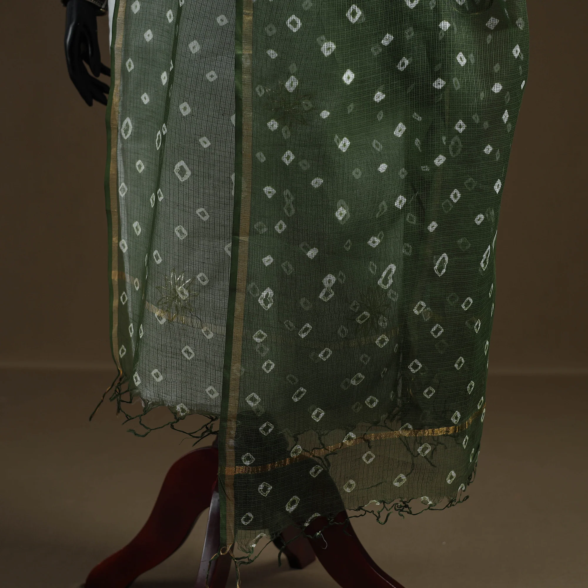Green - Bandhani Tie-Dye Kota Doria Cotton Dupatta 02 - Image 4