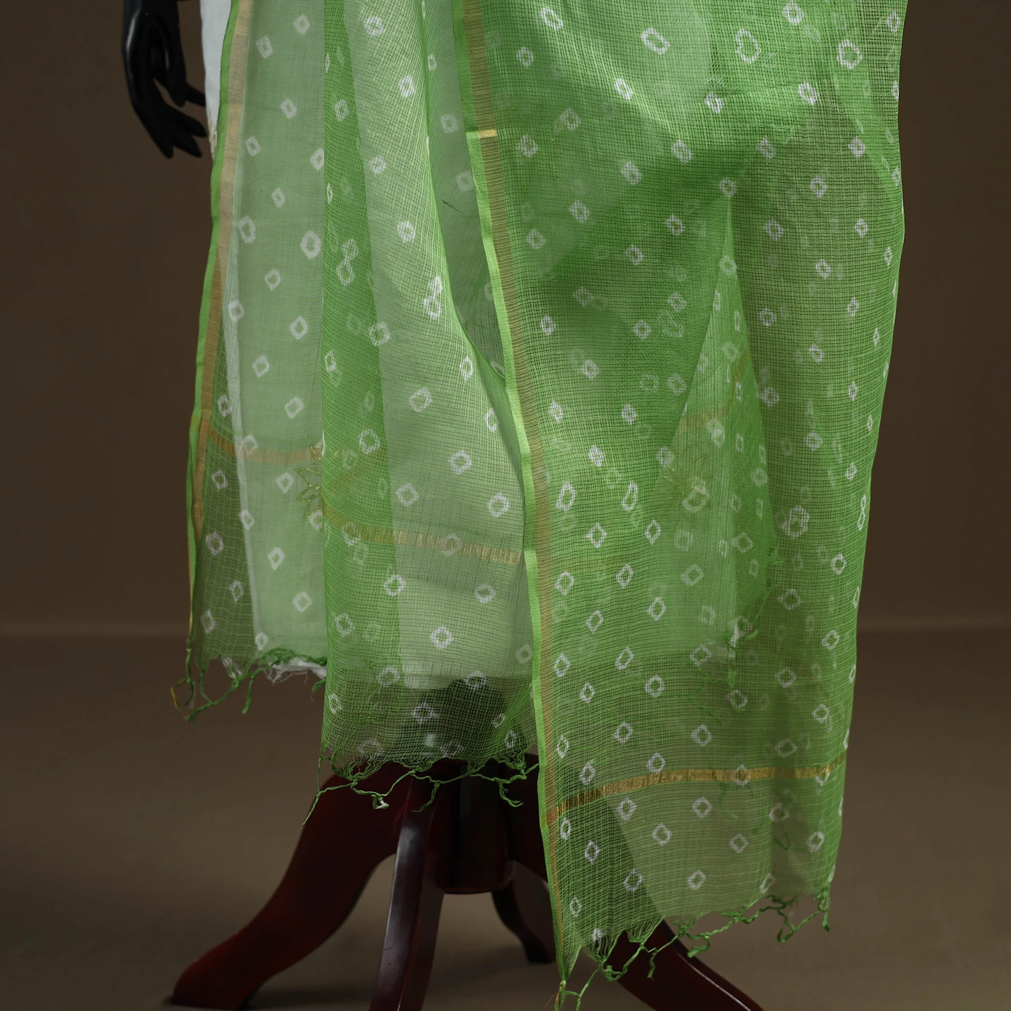 Green - Bandhani Tie-Dye Kota Doria Cotton Dupatta 03 - Image 4