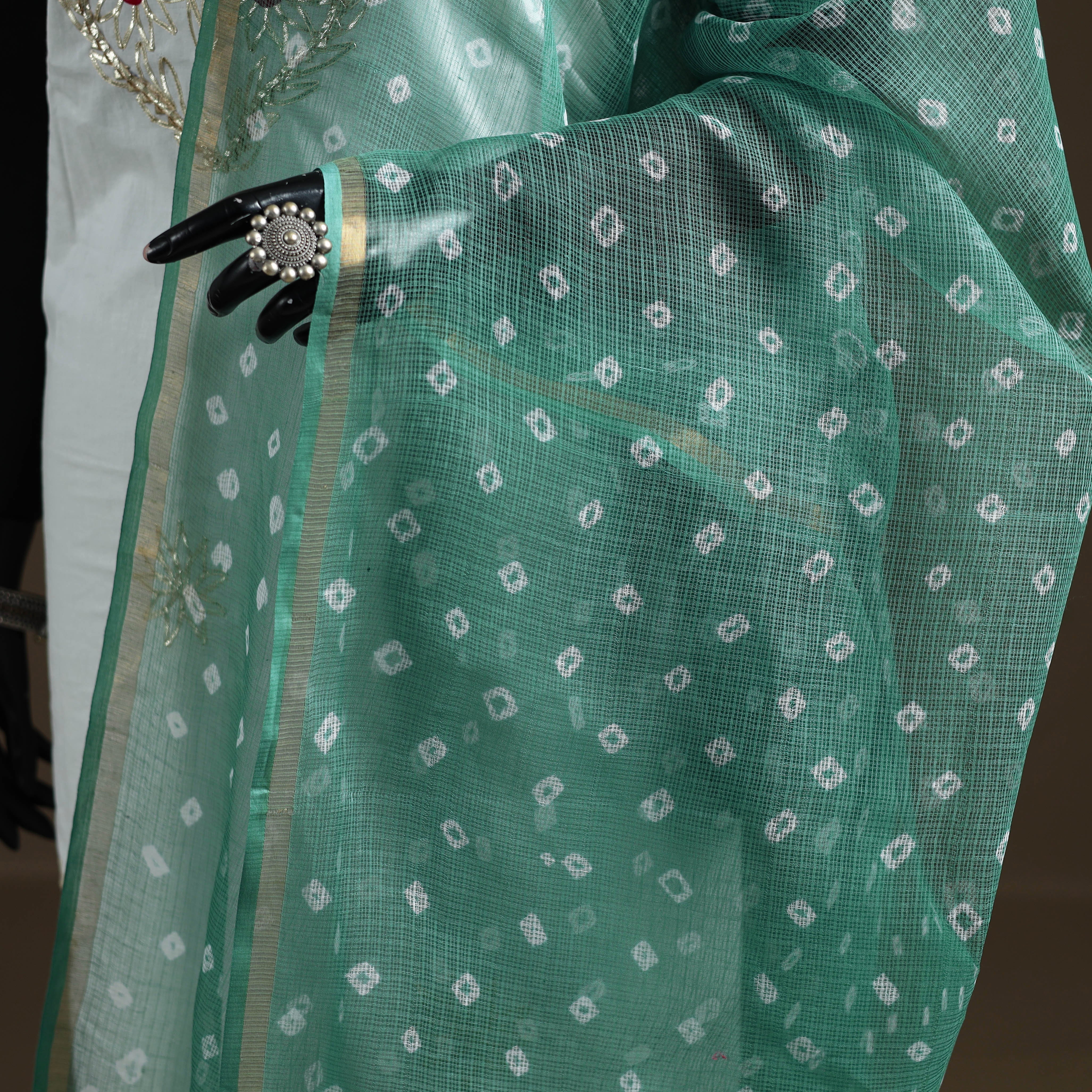 Green - Bandhani Tie-Dye Kota Doria Cotton Dupatta 06 - Image 3