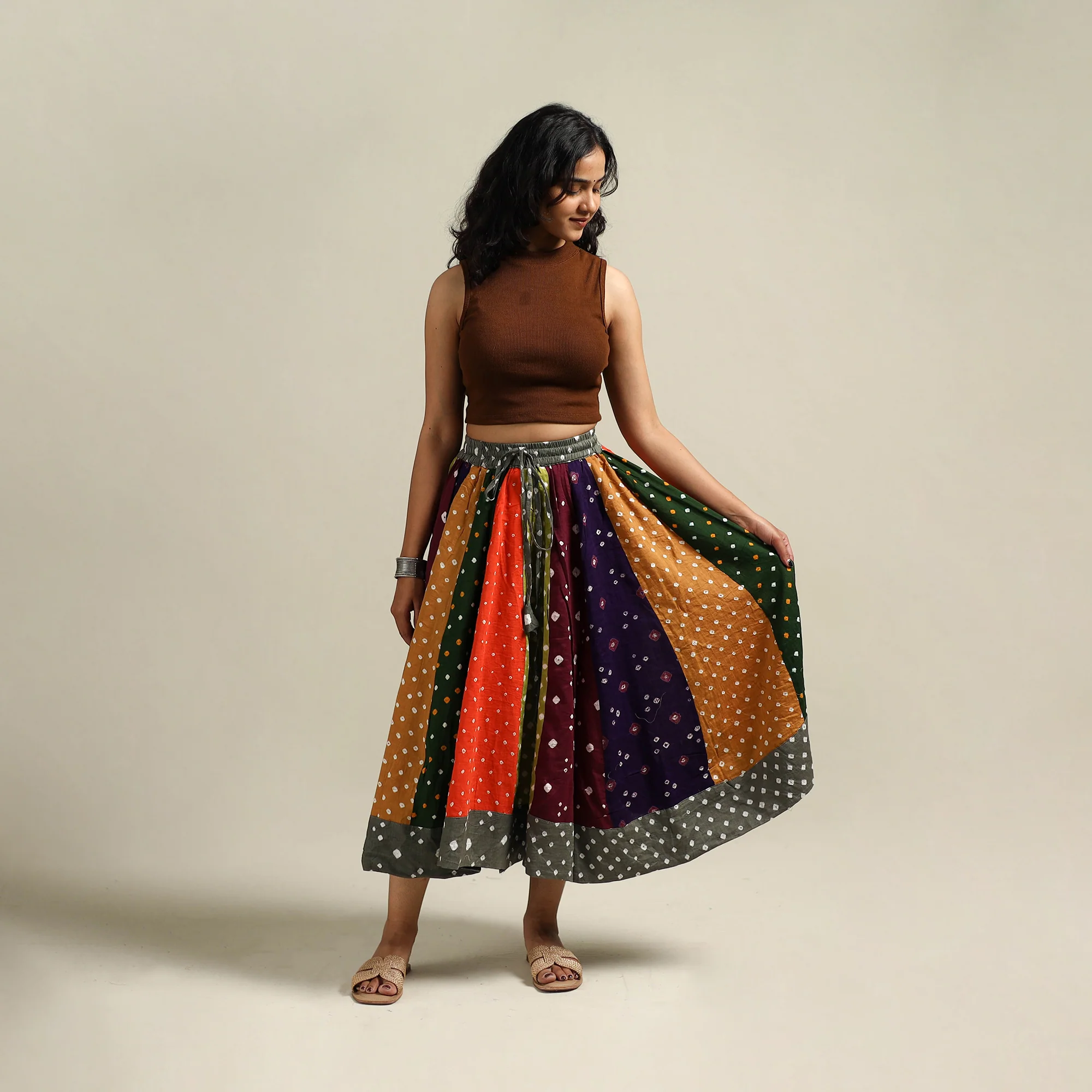 Multicolor - Bandhani Tie-Dye Patchwork Cotton Short Skirt 31