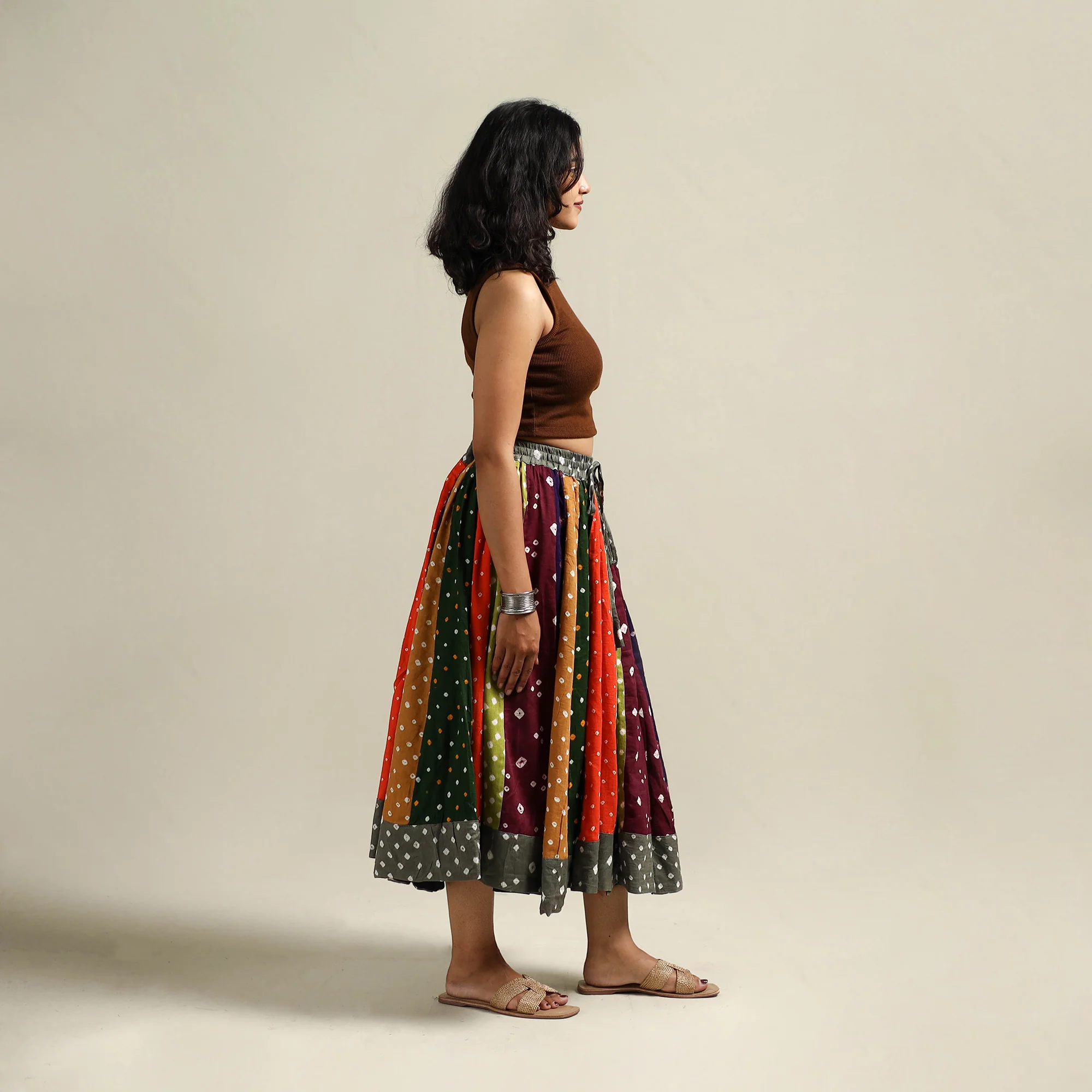 Multicolor - Bandhani Tie-Dye Patchwork Cotton Short Skirt 31 - Image 3