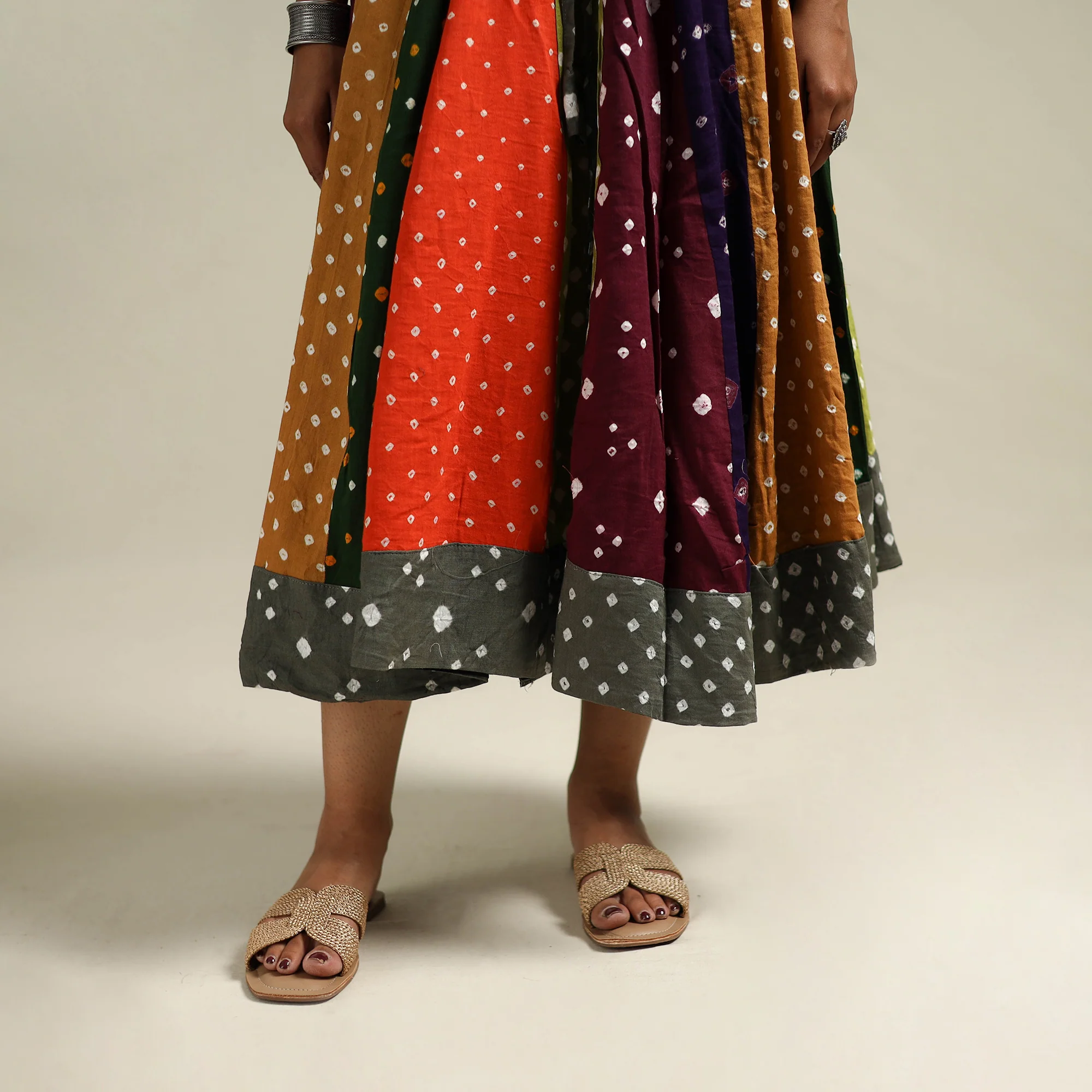 Multicolor - Bandhani Tie-Dye Patchwork Cotton Short Skirt 31 - Image 4