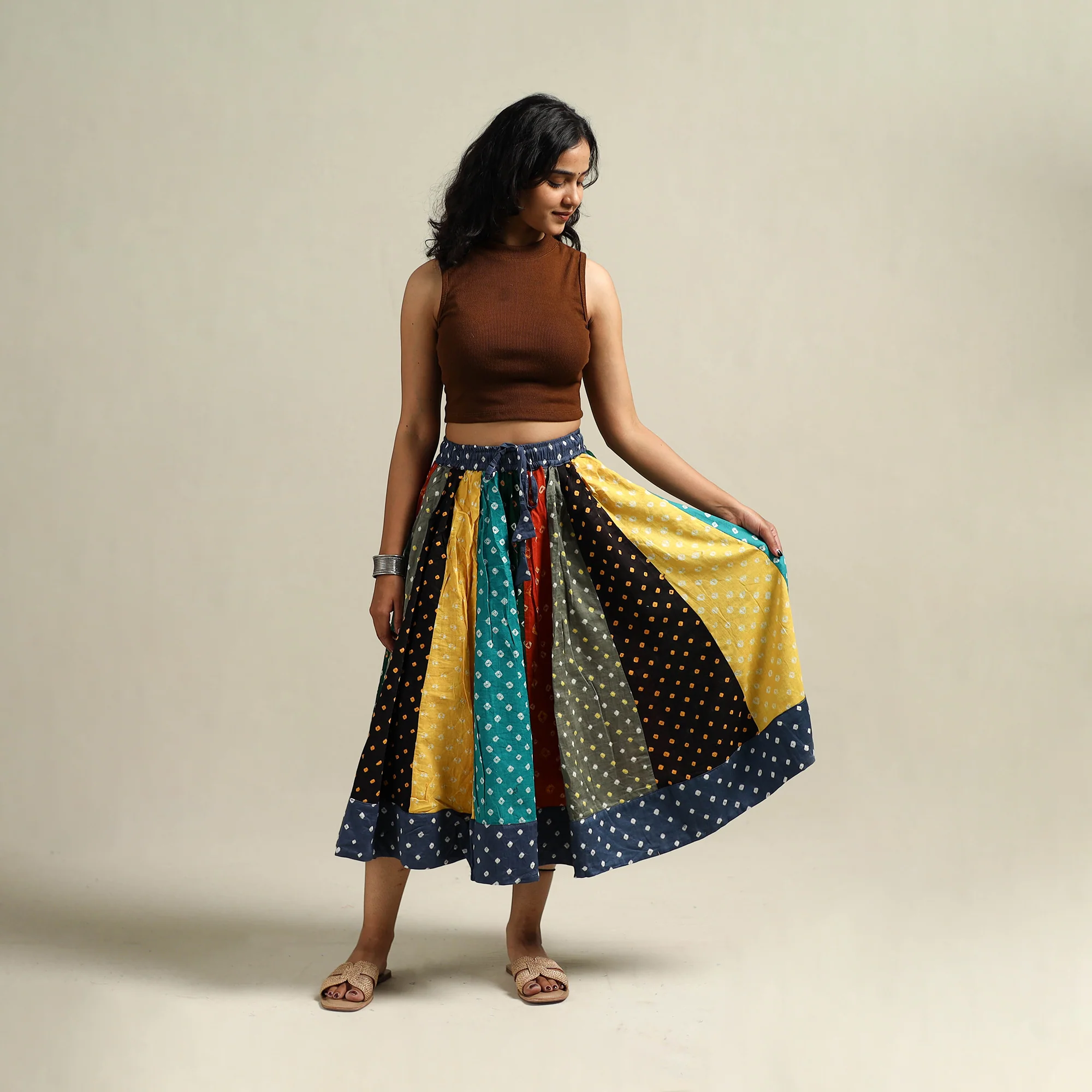 Multicolor - Bandhani Tie-Dye Patchwork Cotton Short Skirt 33