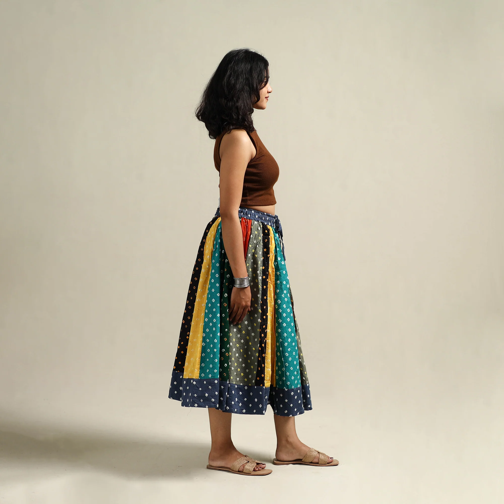 Multicolor - Bandhani Tie-Dye Patchwork Cotton Short Skirt 33 - Image 3