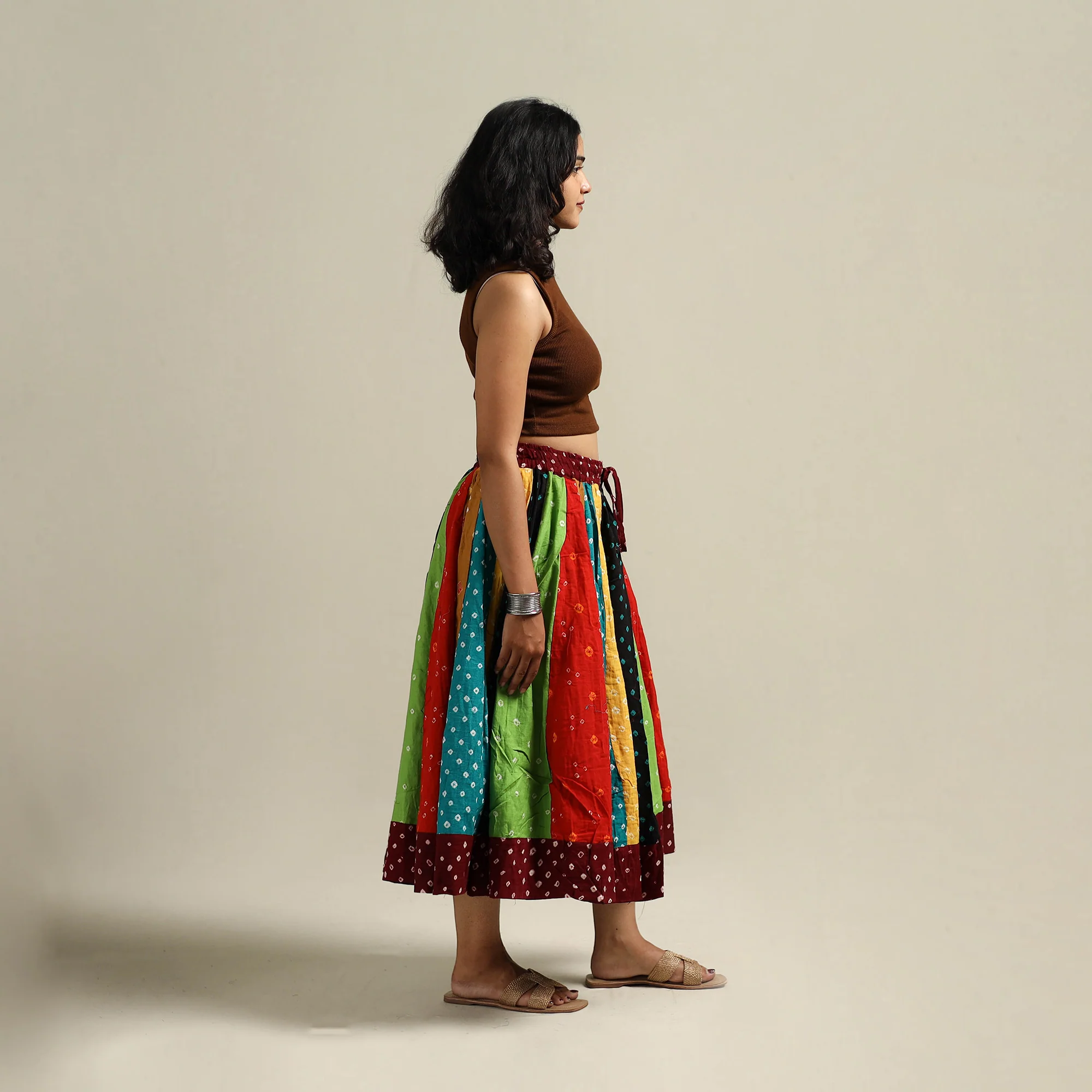 Multicolor - Bandhani Tie-Dye Patchwork Cotton Short Skirt 37 - Image 3