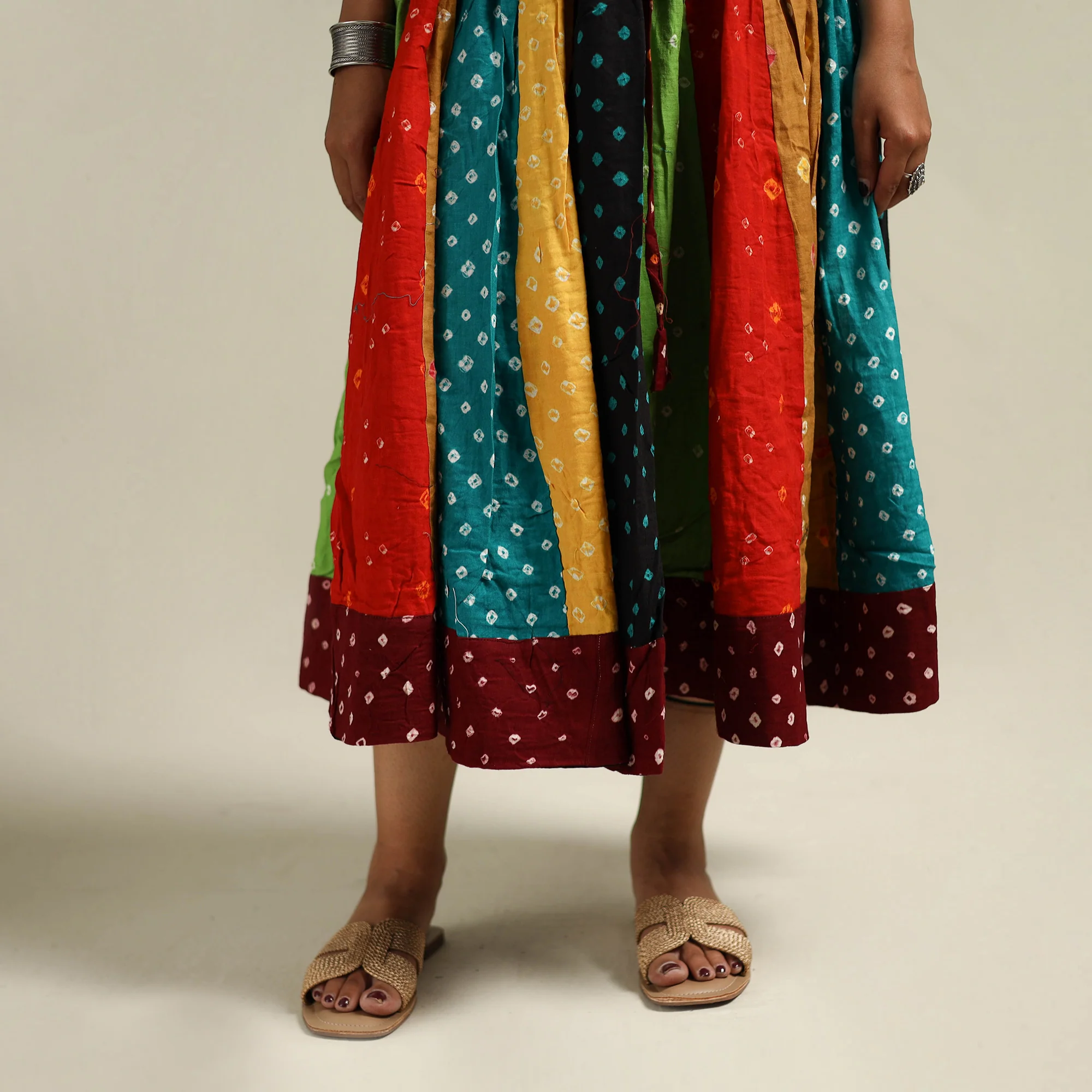 Multicolor - Bandhani Tie-Dye Patchwork Cotton Short Skirt 37 - Image 4
