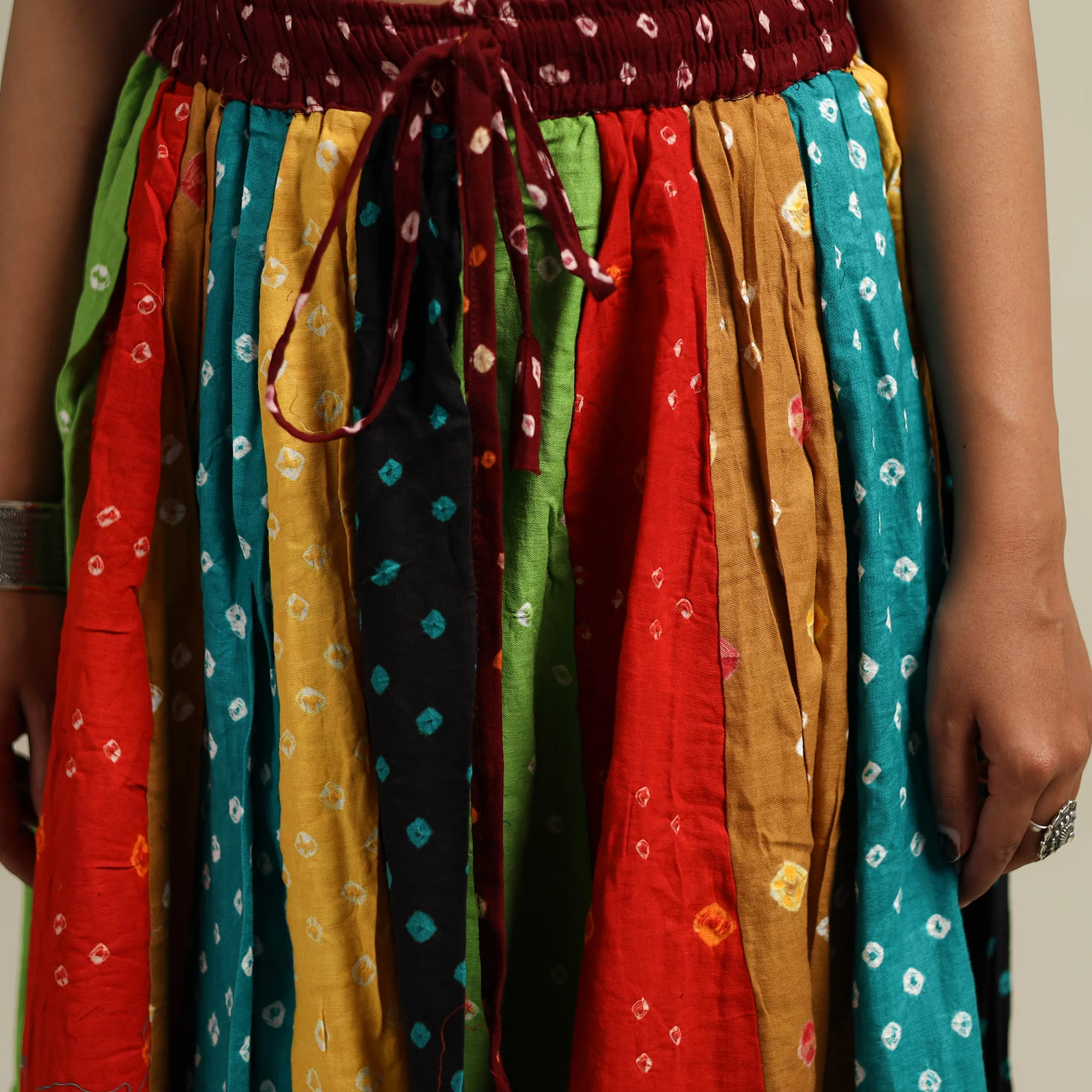 Multicolor - Bandhani Tie-Dye Patchwork Cotton Short Skirt 37 - Image 5