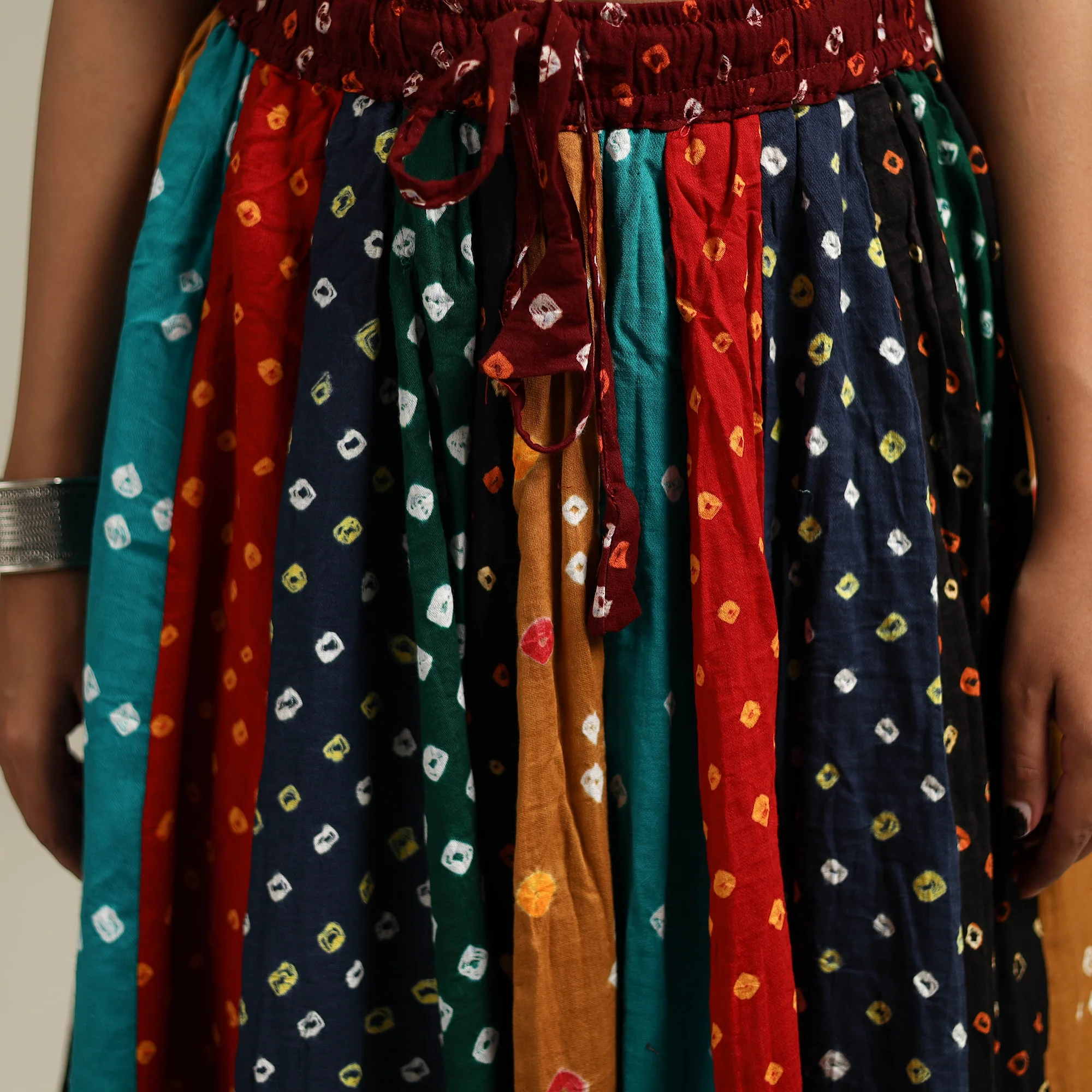 Multicolor - Bandhani Tie-Dye Patchwork Cotton Short Skirt 38 - Image 5