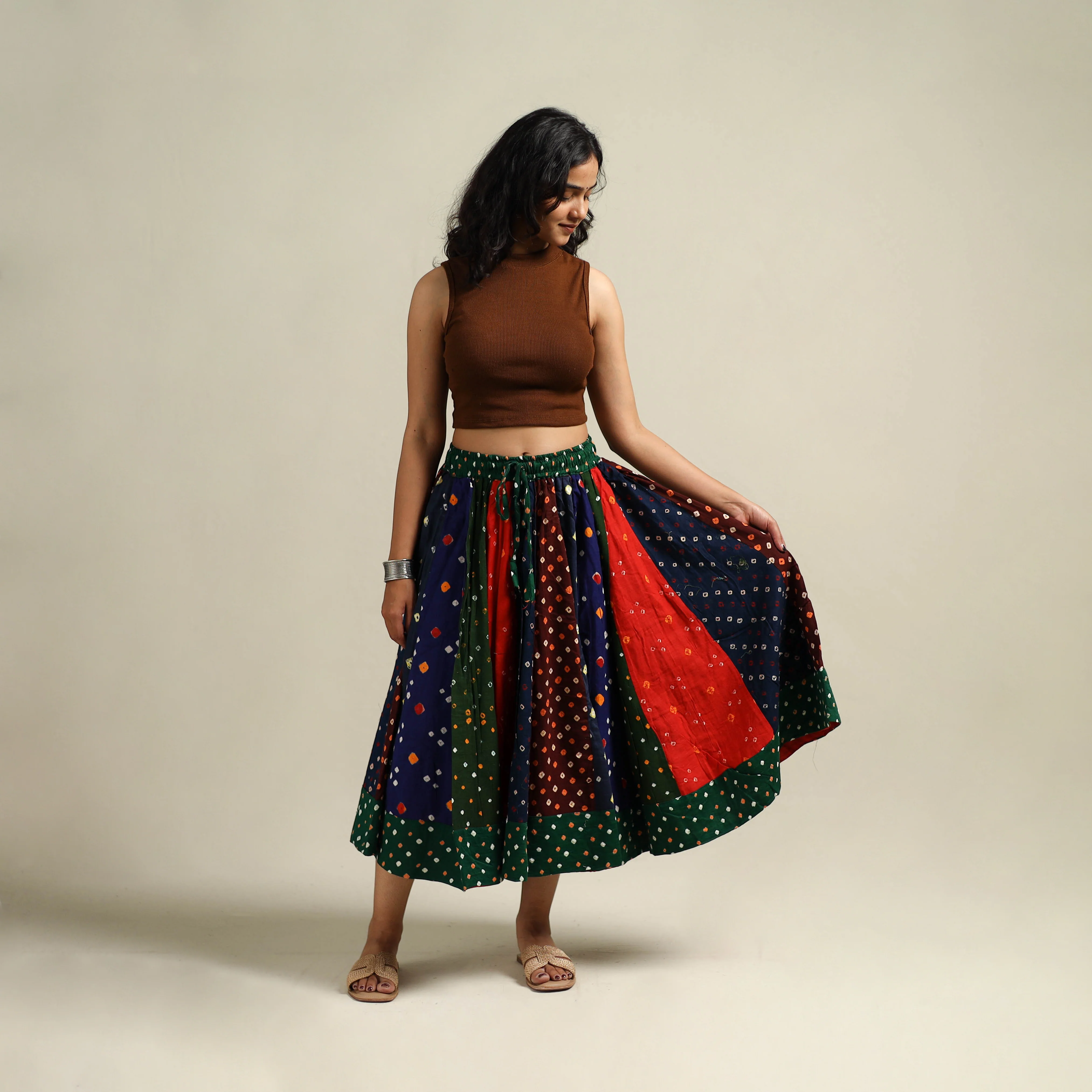 Multicolor - Bandhani Tie-Dye Patchwork Cotton Short Skirt 39