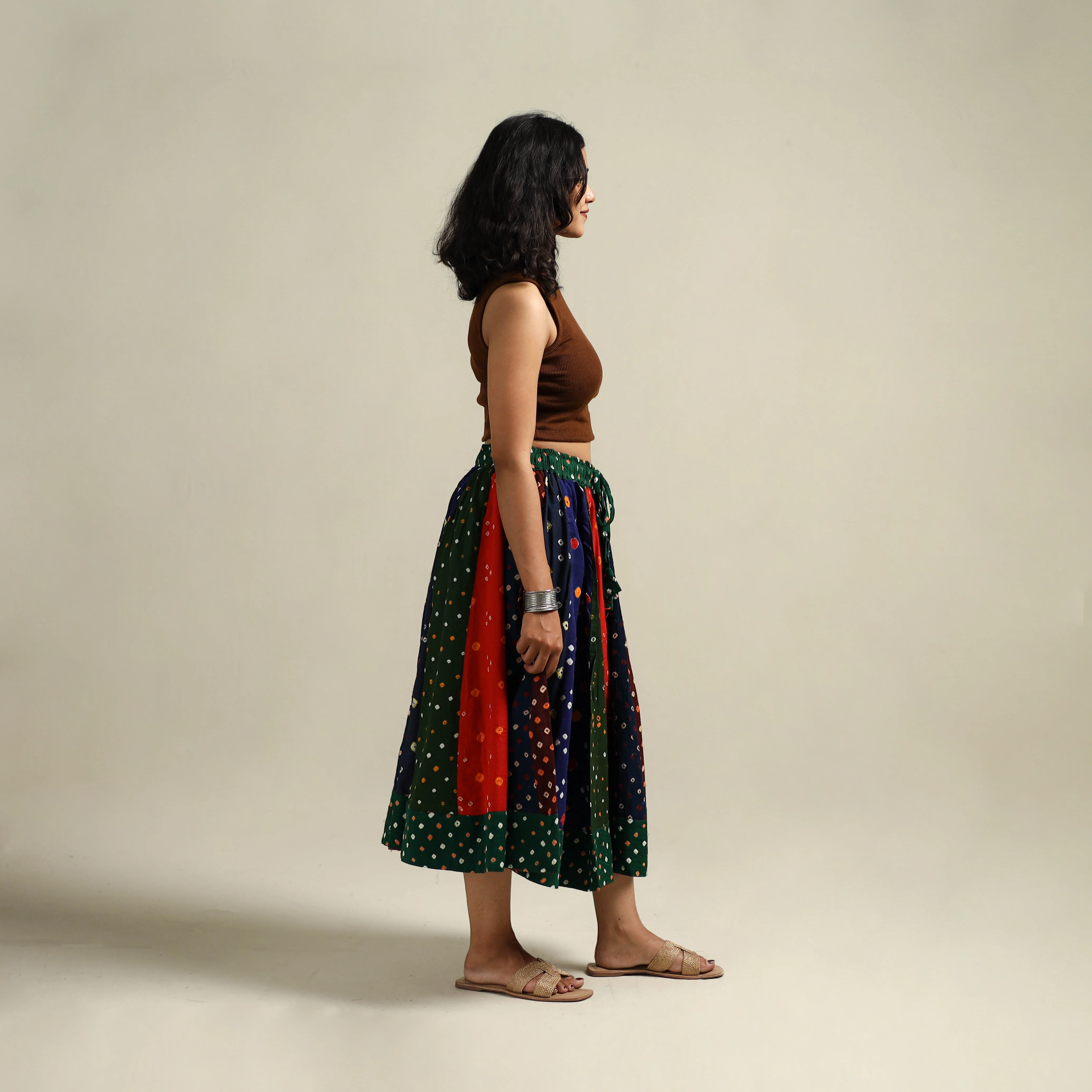 Multicolor - Bandhani Tie-Dye Patchwork Cotton Short Skirt 39 - Image 3