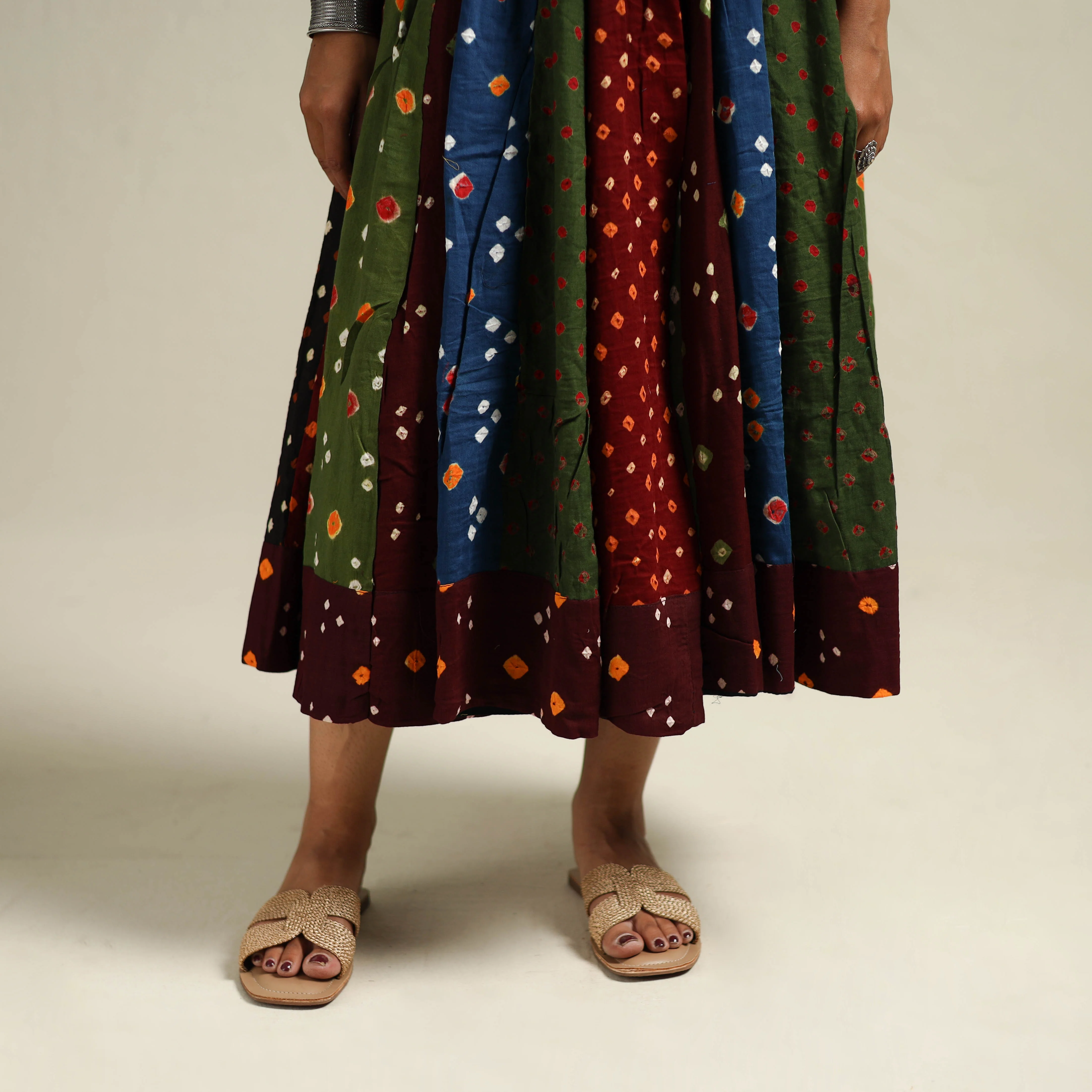 Multicolor - Bandhani Tie-Dye Patchwork Cotton Short Skirt 42 - Image 4