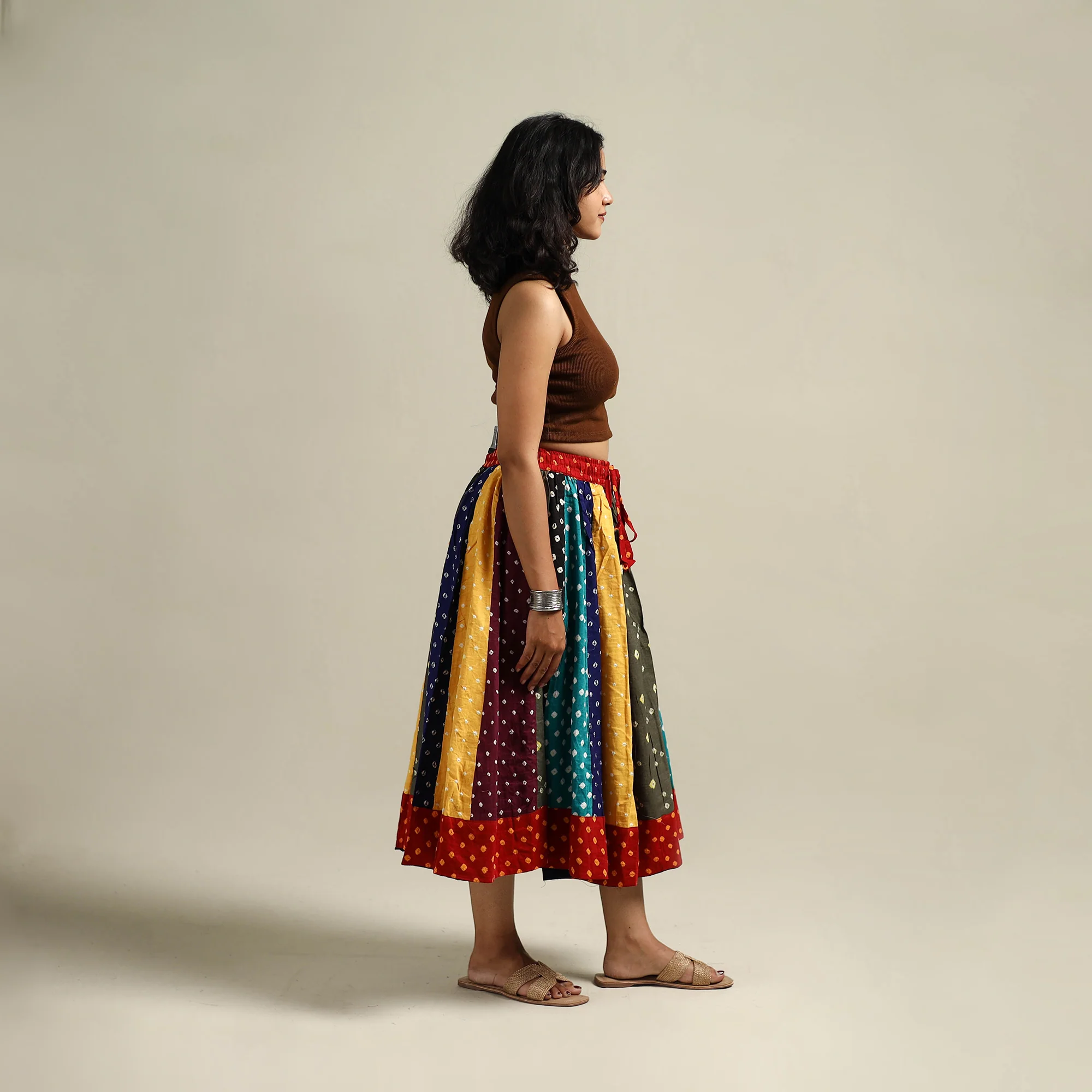 Multicolor - Bandhani Tie-Dye Patchwork Cotton Short Skirt 44 - Image 3