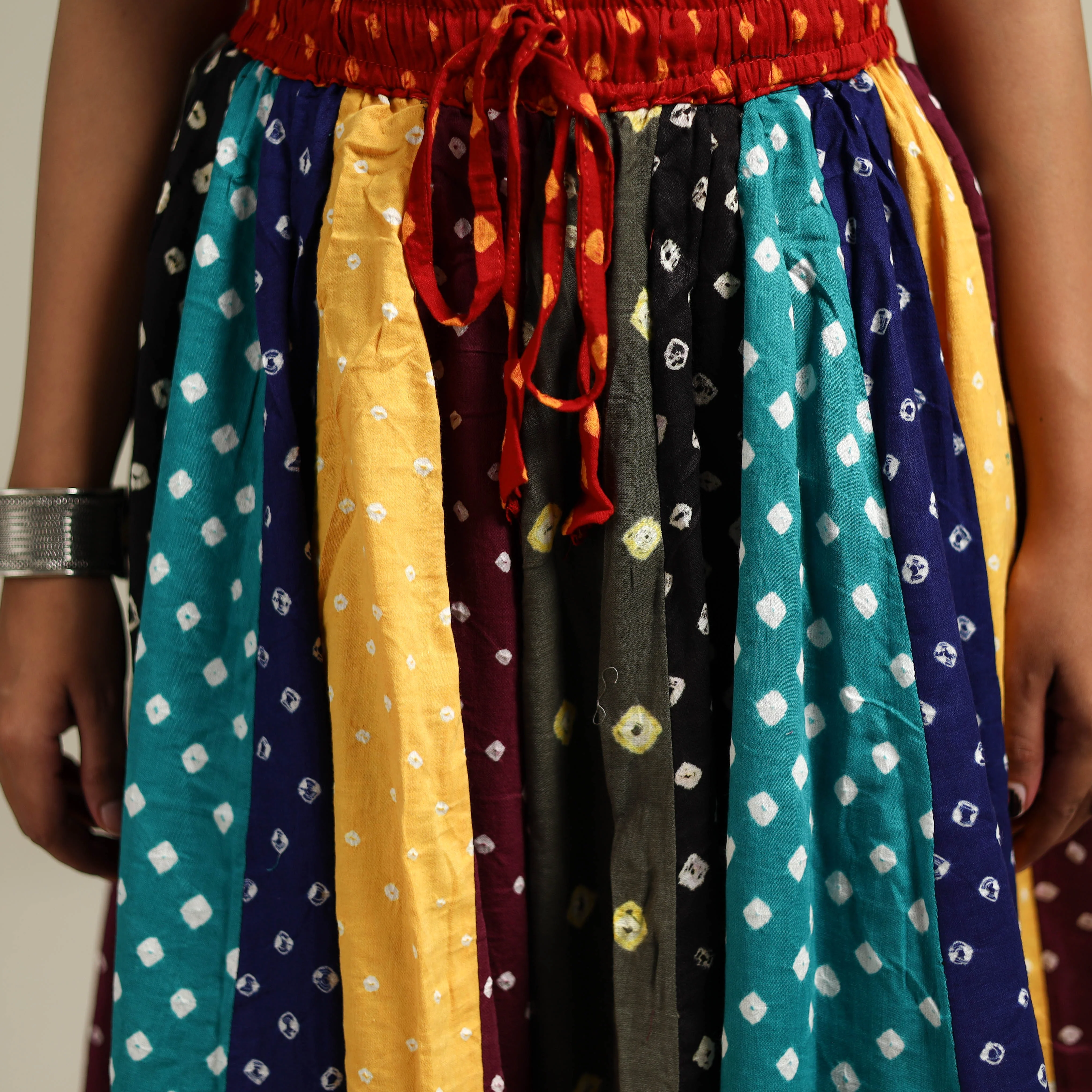 Multicolor - Bandhani Tie-Dye Patchwork Cotton Short Skirt 44 - Image 5