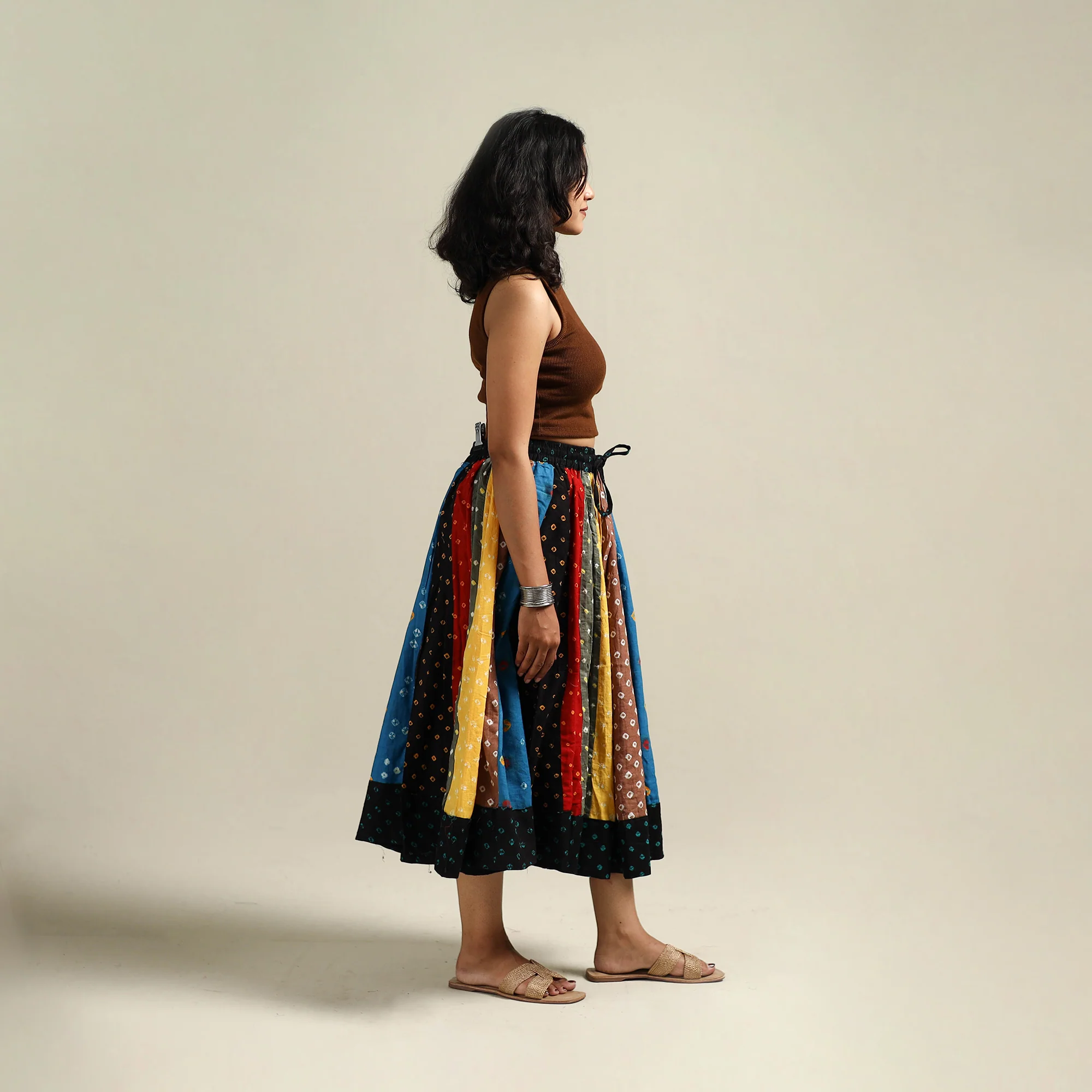 Multicolor - Bandhani Tie-Dye Patchwork Cotton Short Skirt 45 - Image 3