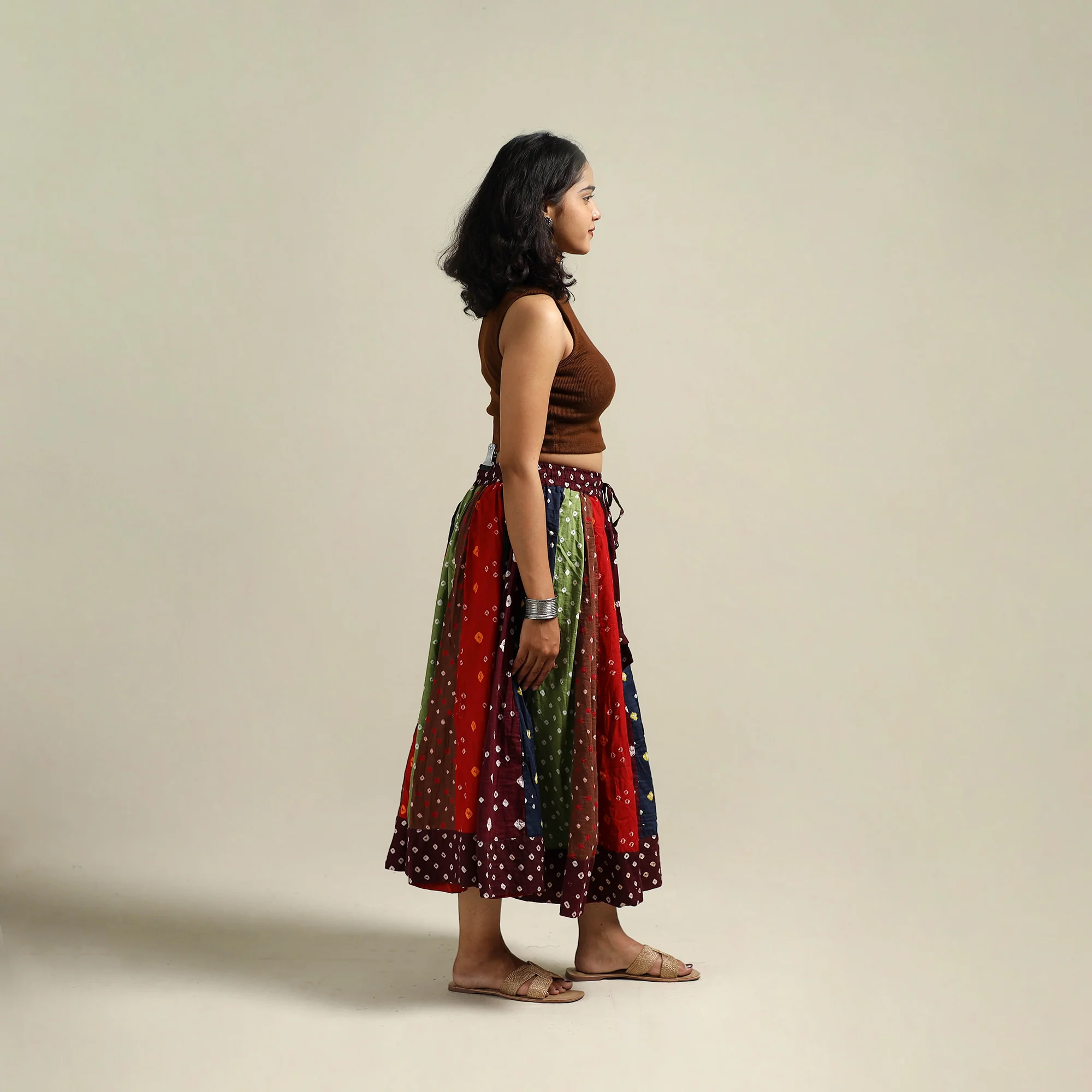 Multicolor - Bandhani Tie-Dye Patchwork Cotton Short Skirt 47 - Image 3