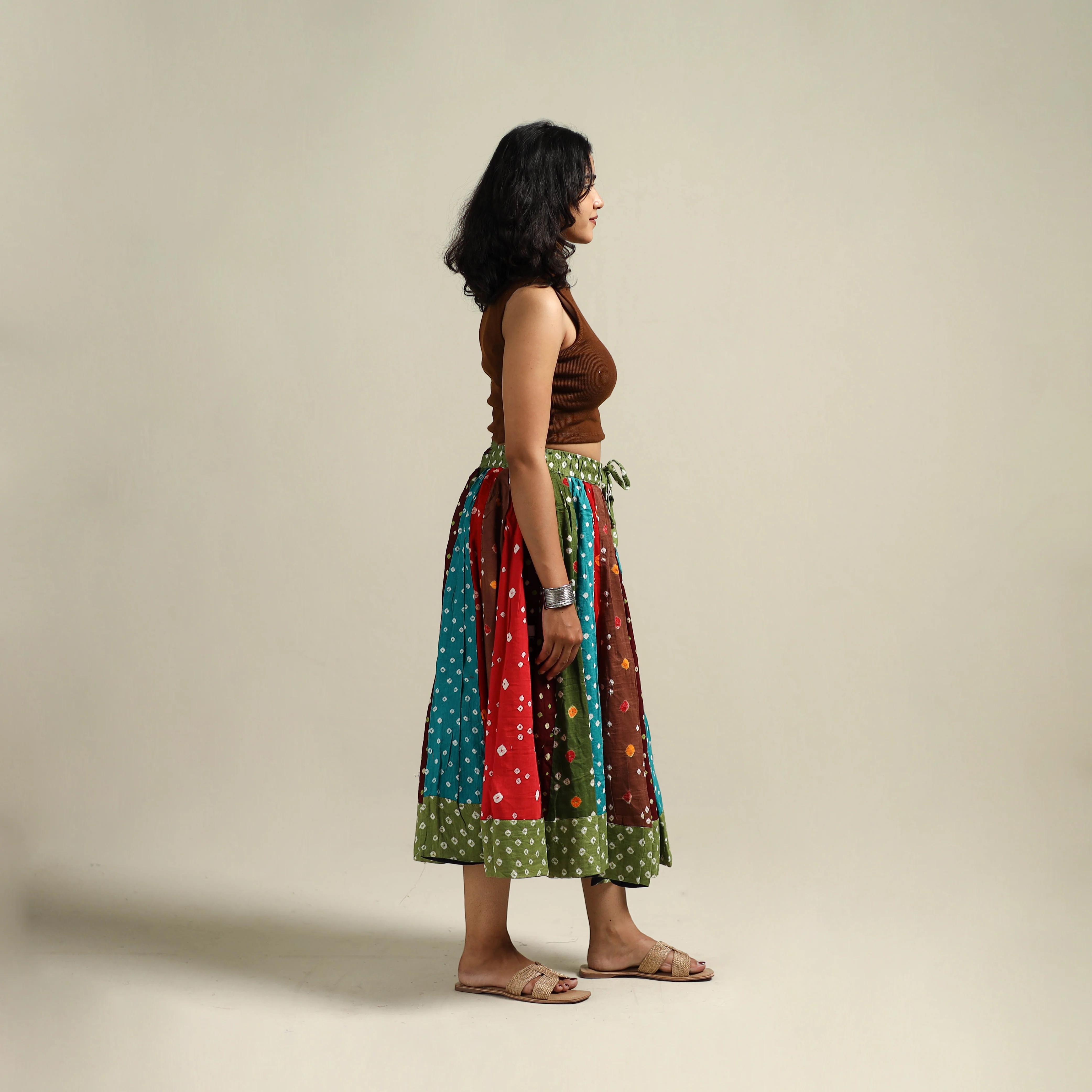 Multicolor - Bandhani Tie-Dye Patchwork Cotton Short Skirt 49 - Image 3