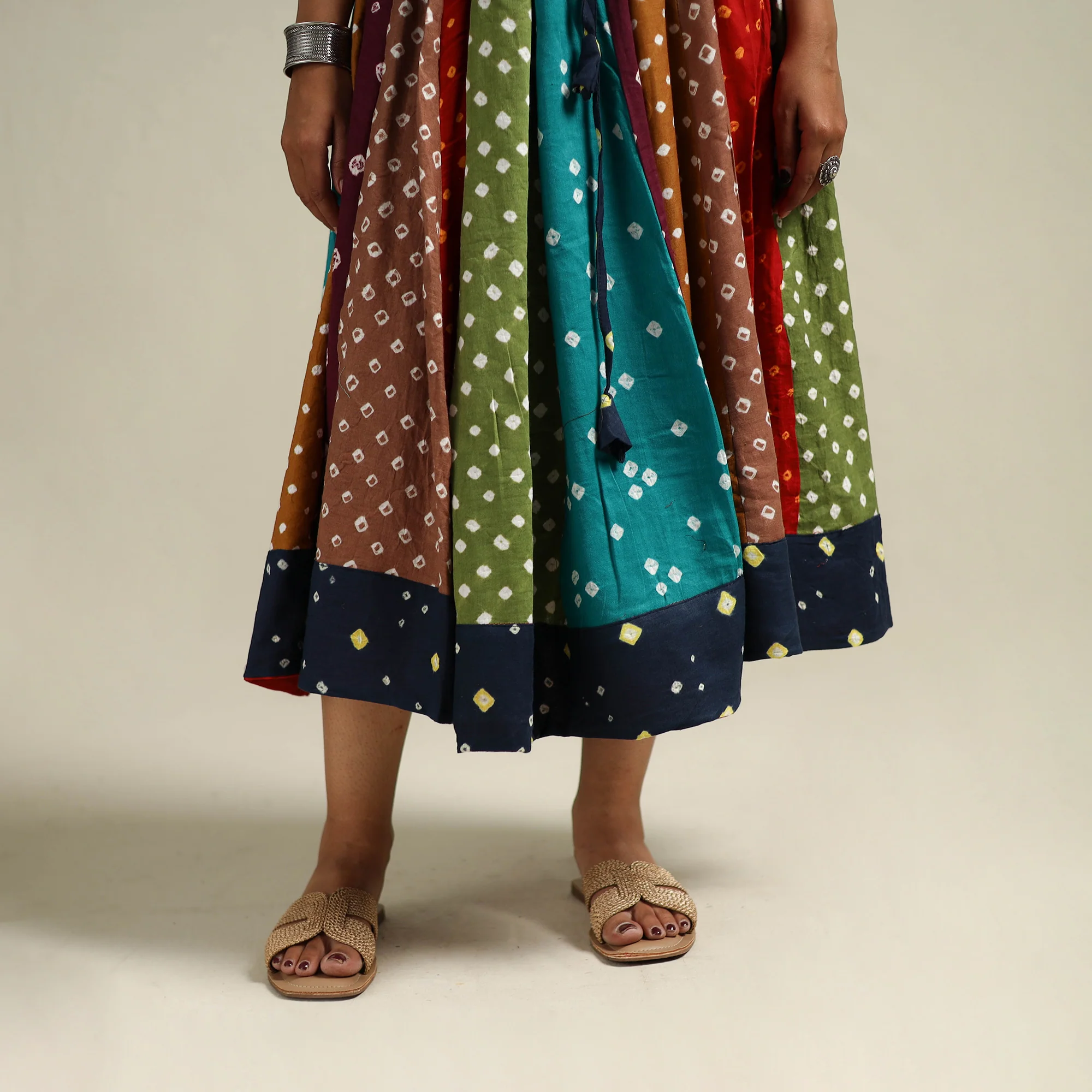 Multicolor - Bandhani Tie-Dye Patchwork Cotton Short Skirt 52 - Image 4