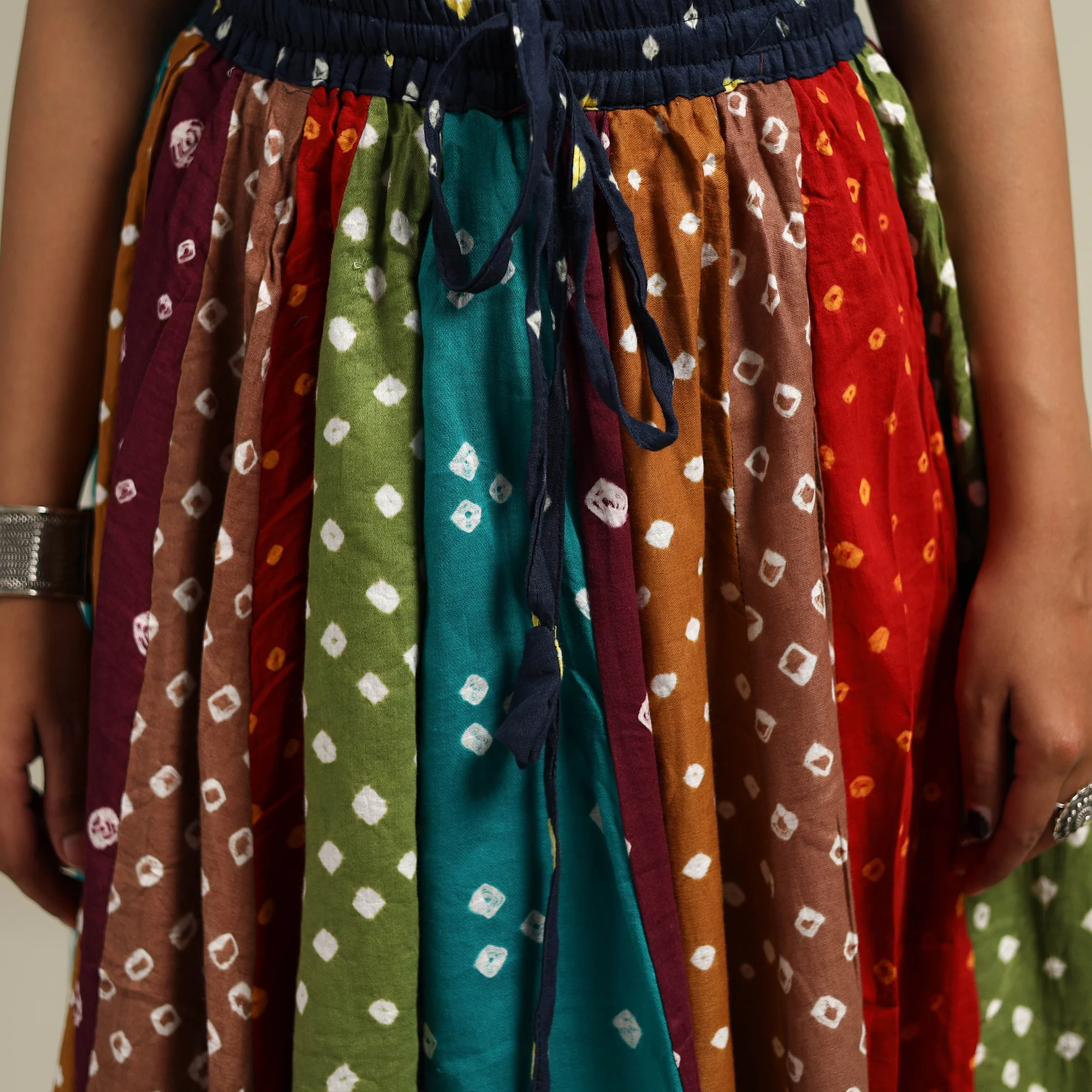 Multicolor - Bandhani Tie-Dye Patchwork Cotton Short Skirt 52 - Image 5