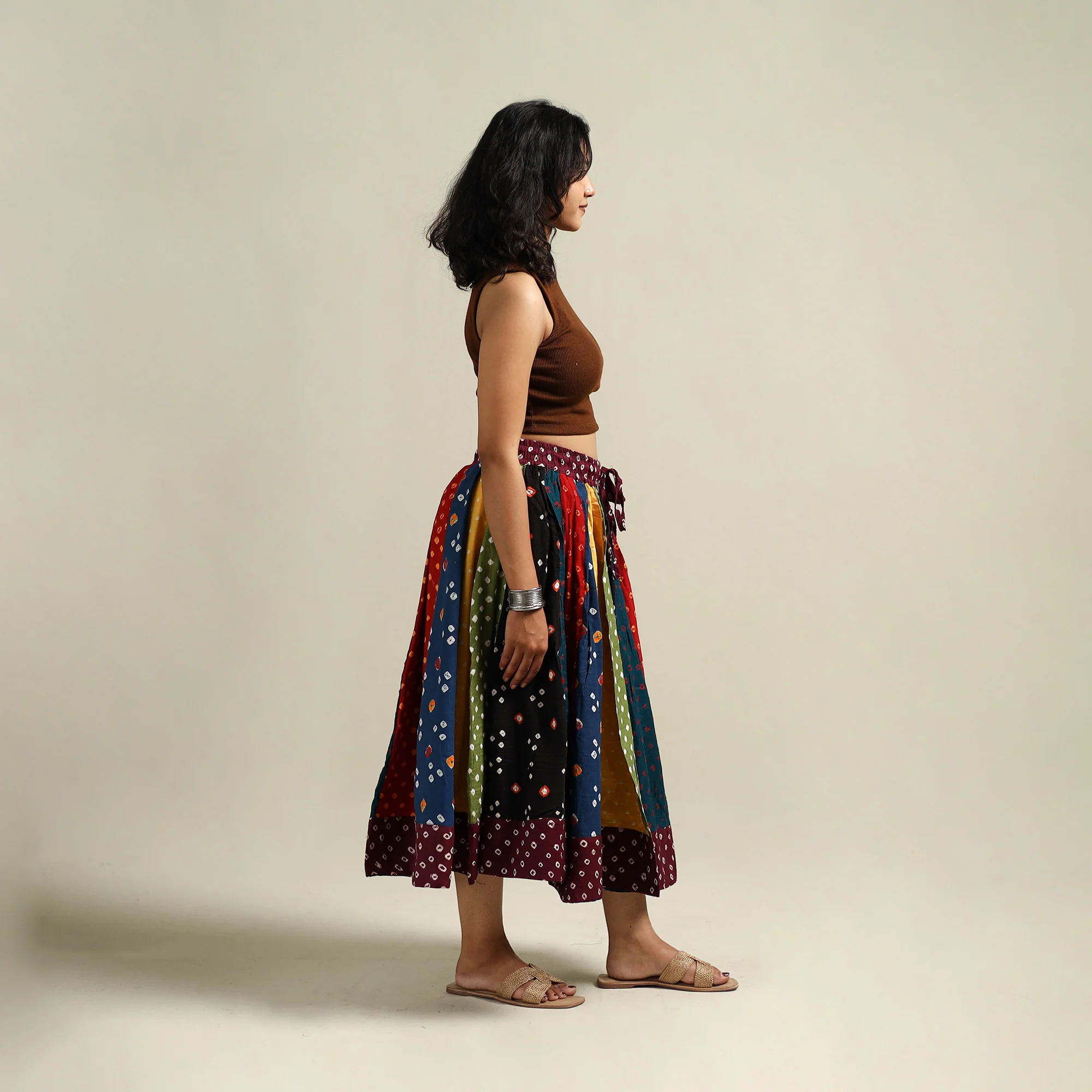 Multicolor - Bandhani Tie-Dye Patchwork Cotton Short Skirt 53 - Image 3