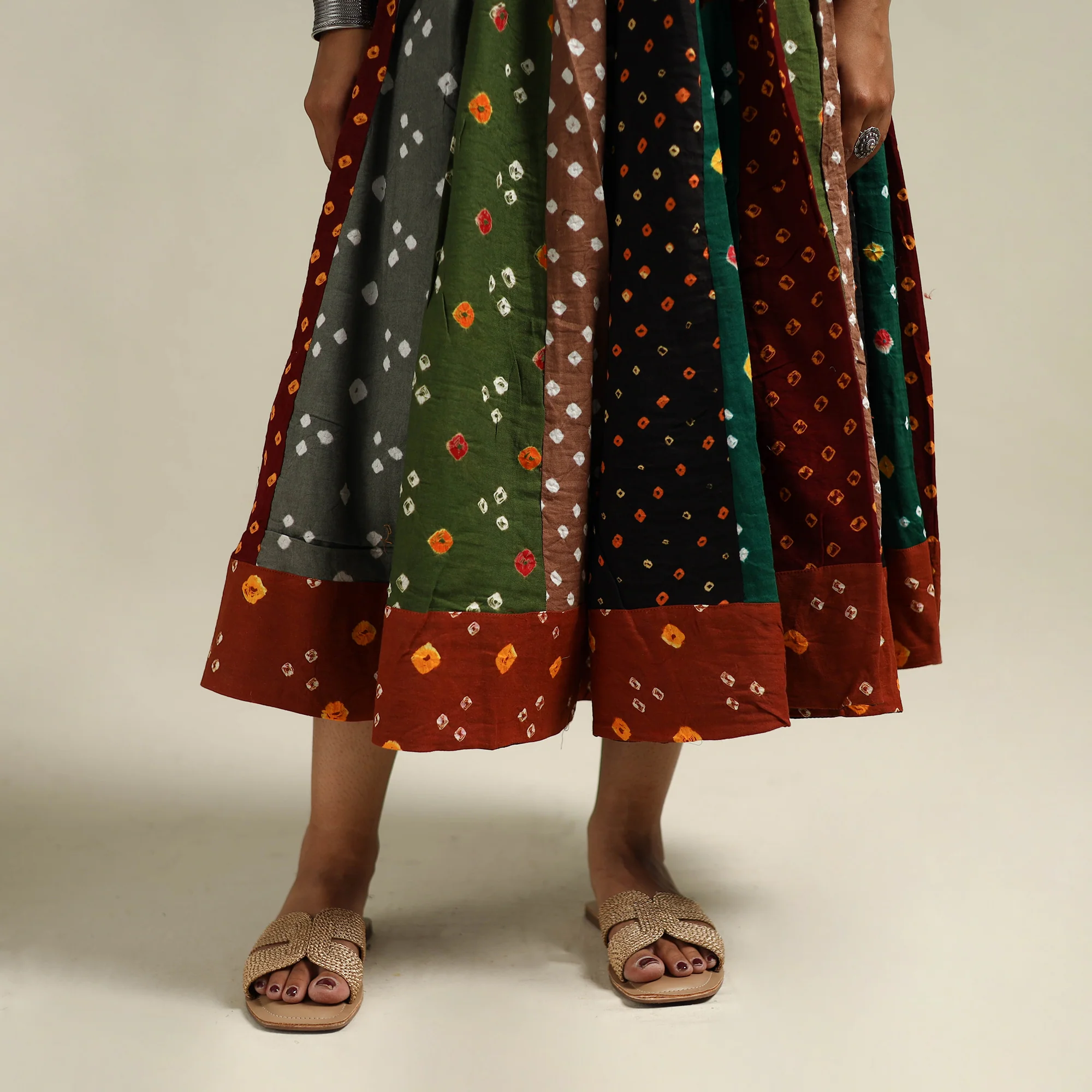 Multicolor - Bandhani Tie-Dye Patchwork Cotton Short Skirt 54 - Image 4