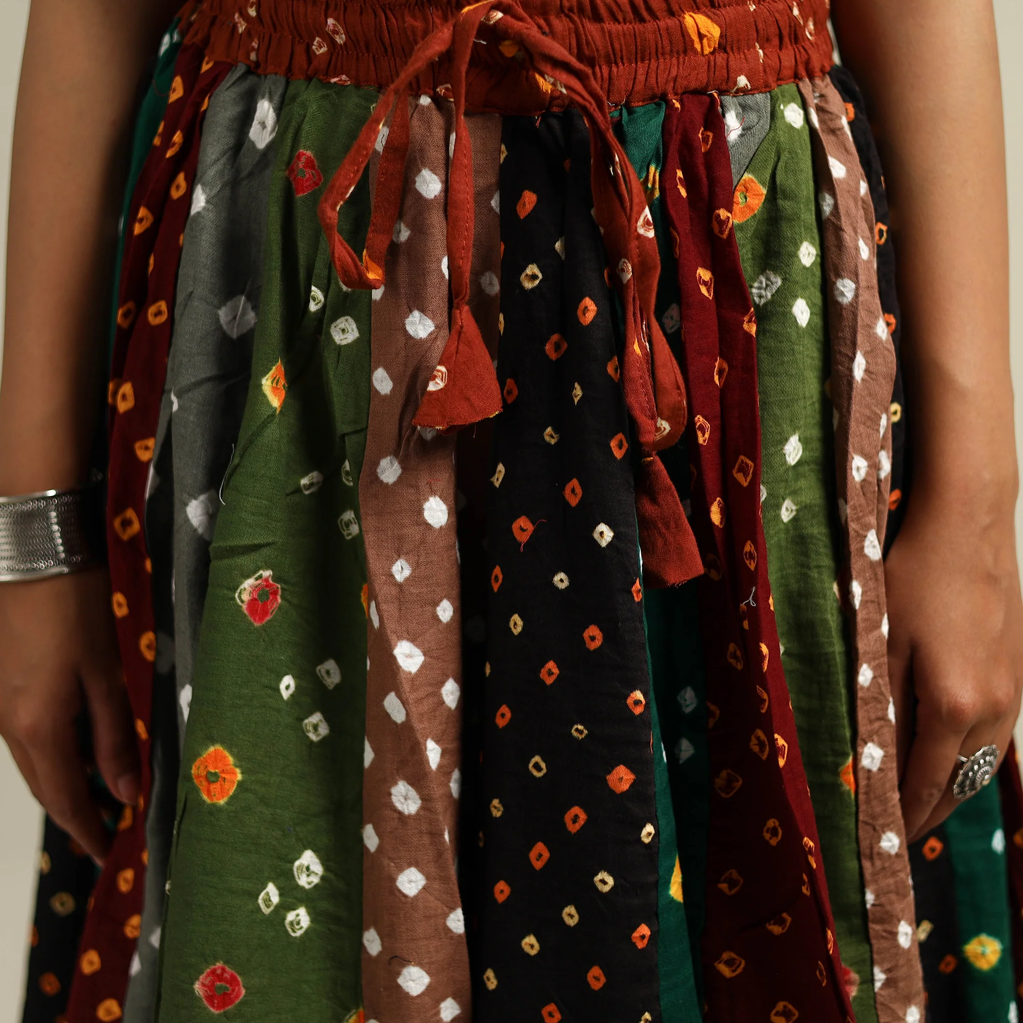 Multicolor - Bandhani Tie-Dye Patchwork Cotton Short Skirt 54 - Image 5