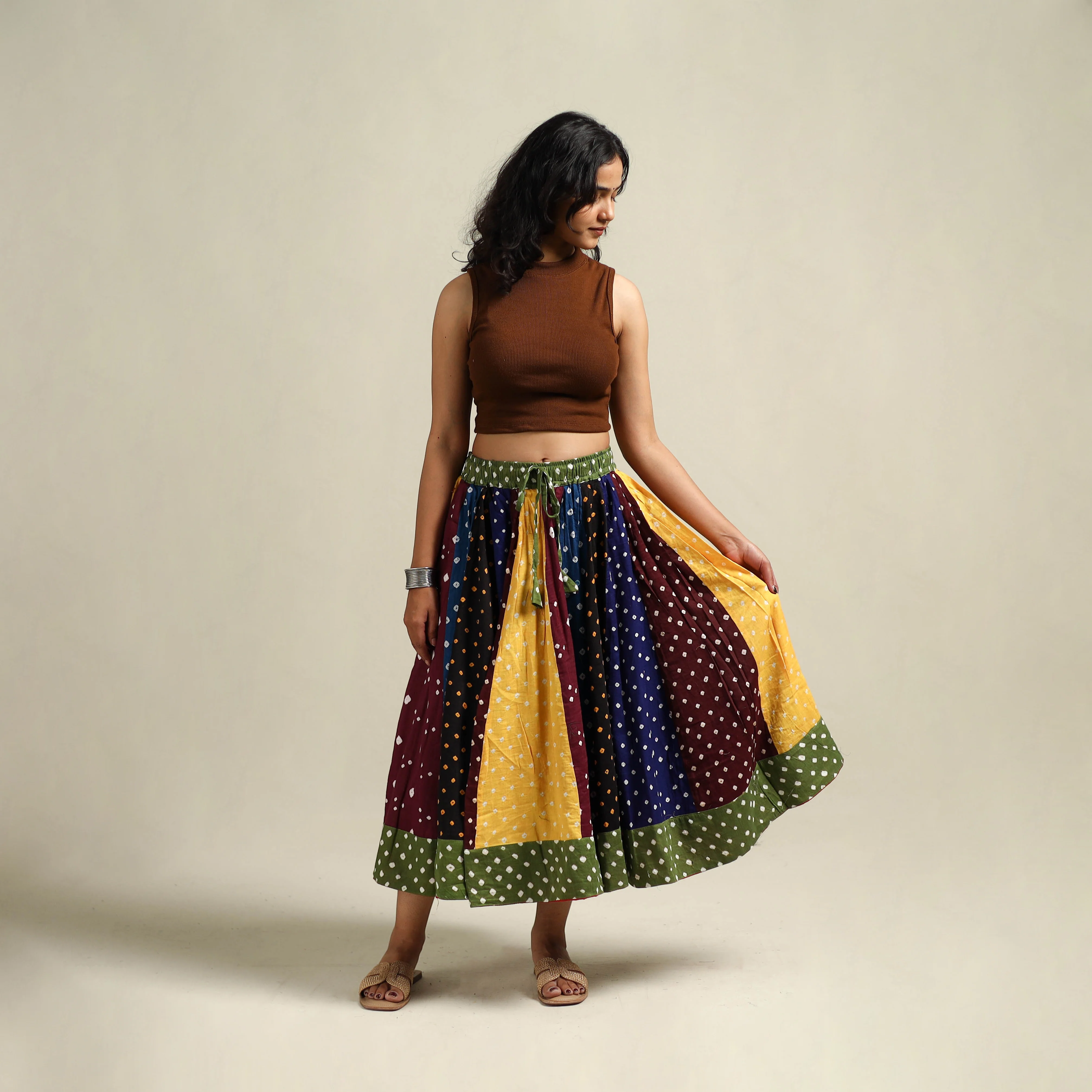 Multicolor - Bandhani Tie-Dye Patchwork Cotton Short Skirt 56