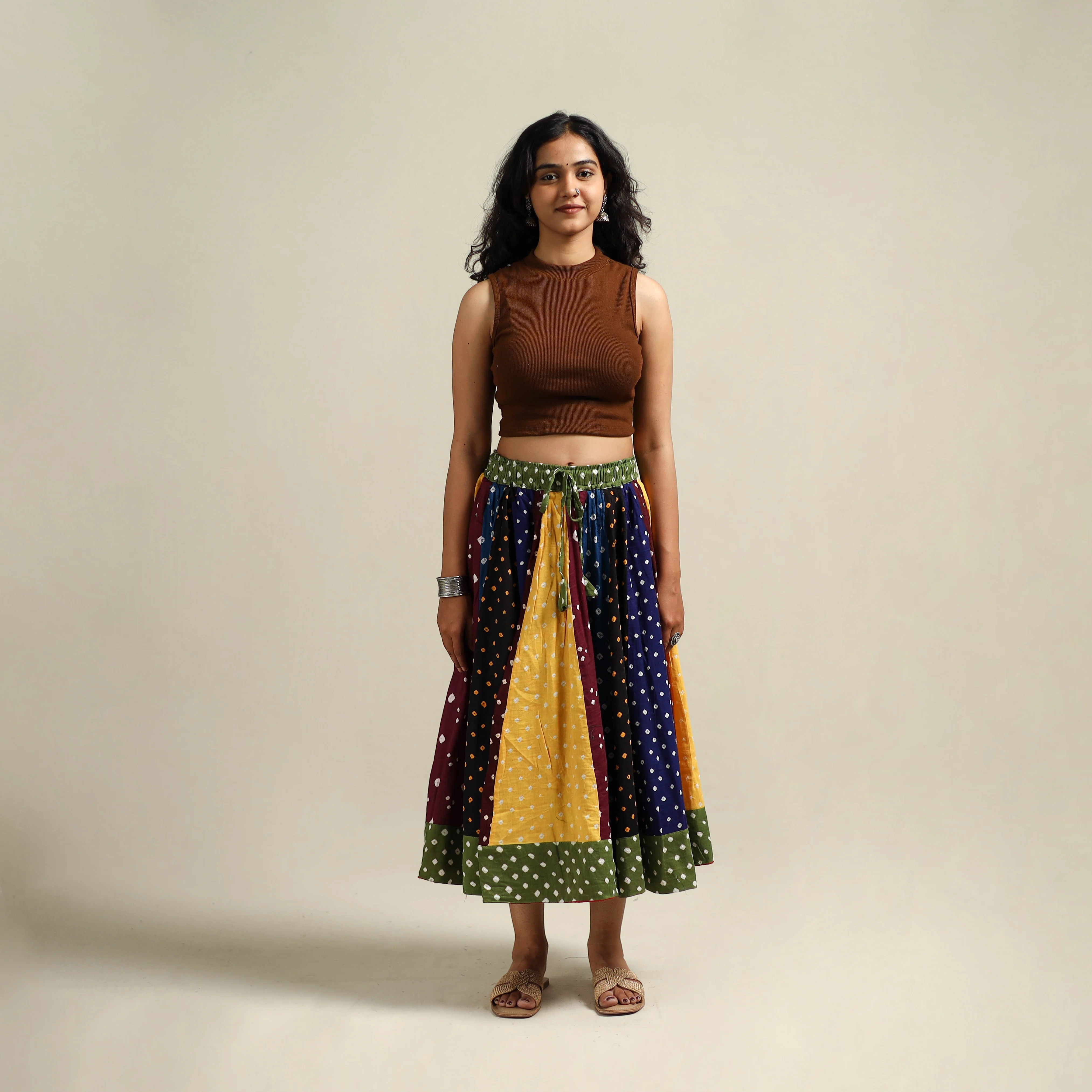 Multicolor - Bandhani Tie-Dye Patchwork Cotton Short Skirt 56 - Image 2
