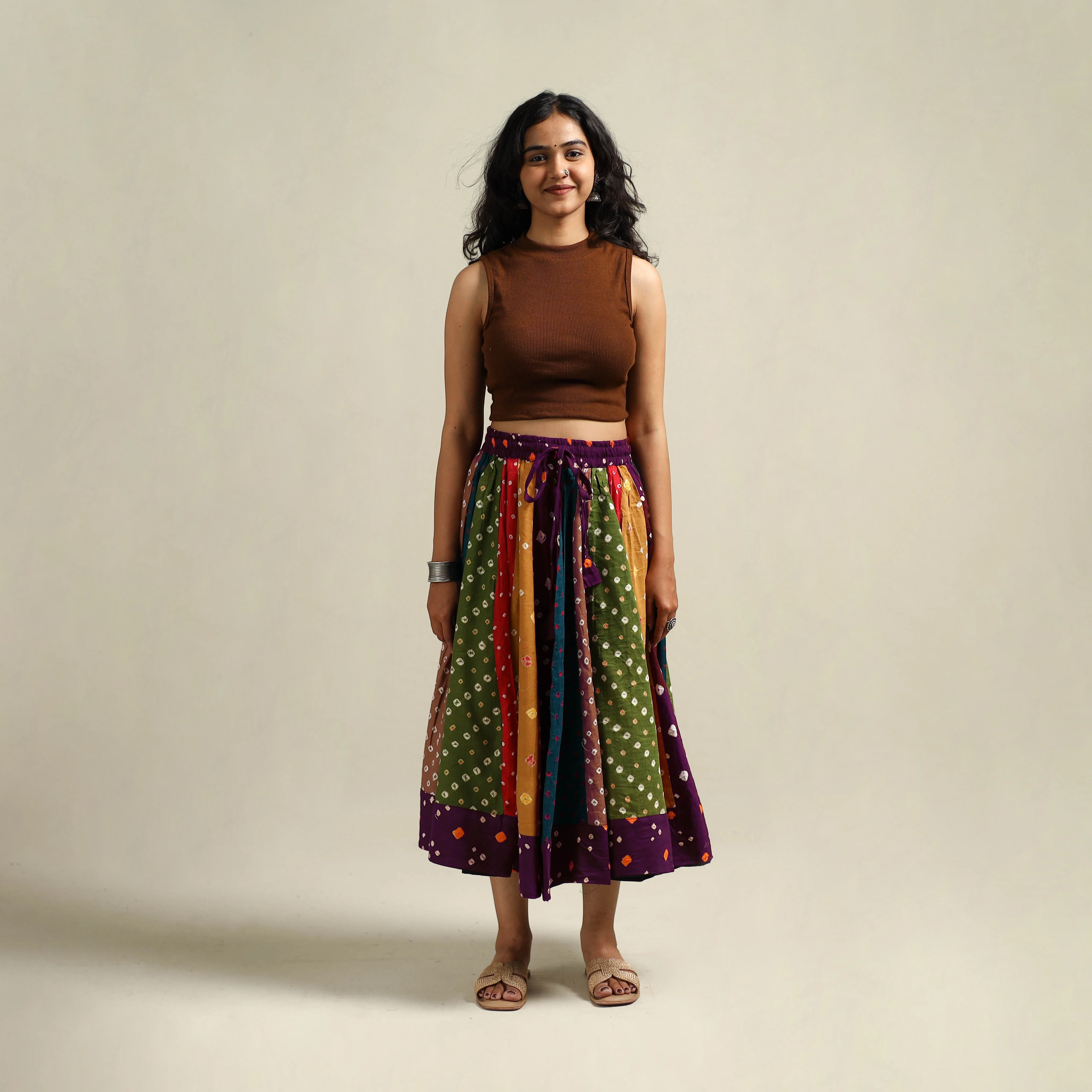 Multicolor - Bandhani Tie-Dye Patchwork Cotton Short Skirt 57 - Image 2